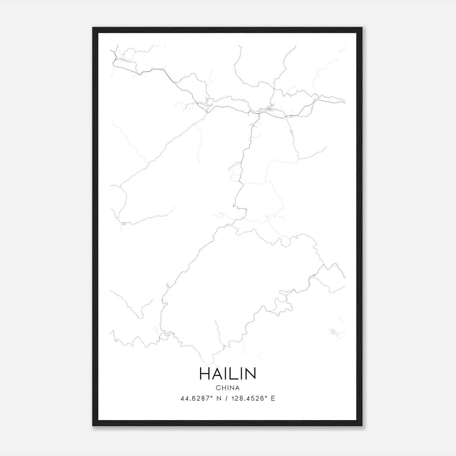 Hailin China Map Poster, Hailin City Road Wall Art Print