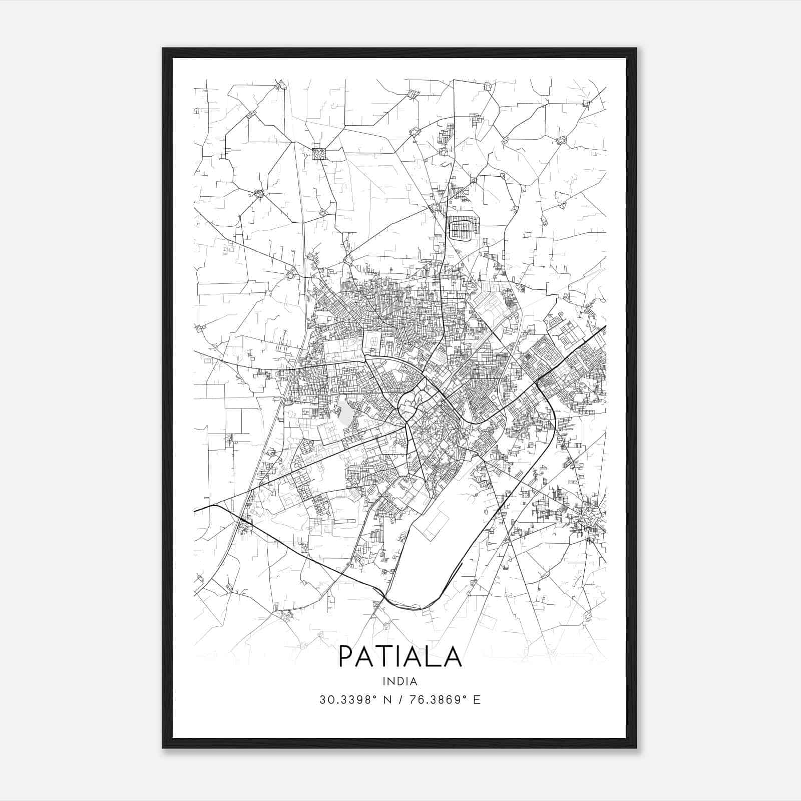 Patiala India Map Poster, Patiala City Road Wall Art Print