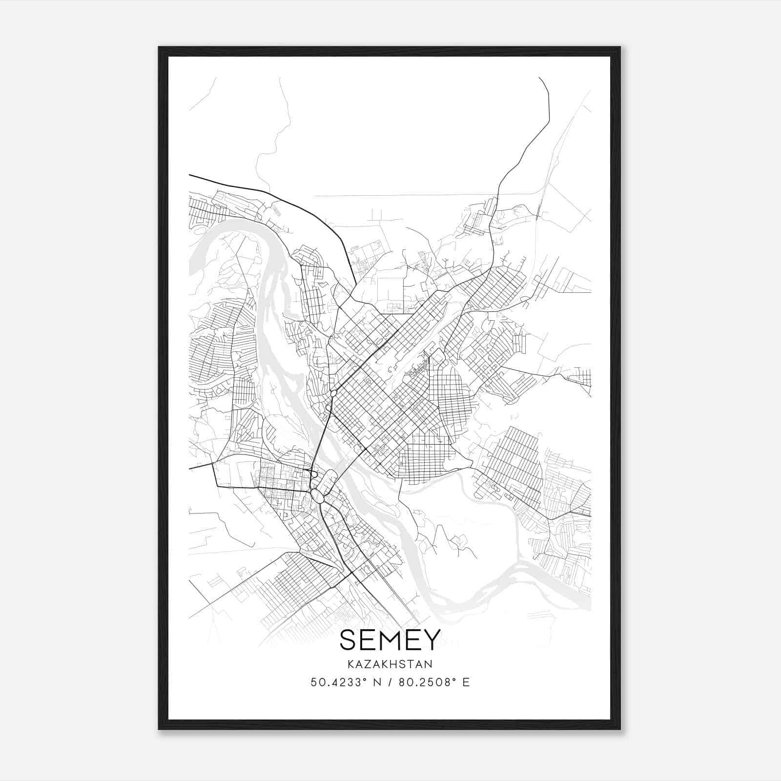 Semey Kazakhstan Map Poster, Semey City Road Wall Art Print - Custom ...