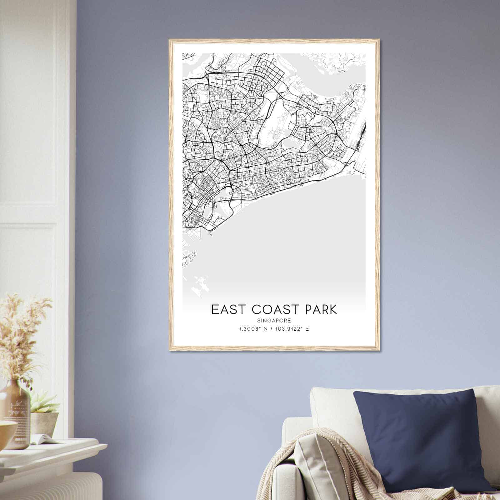 East Coast Park Singapore Map Poster, East Coast Park City Road Wall Art Print