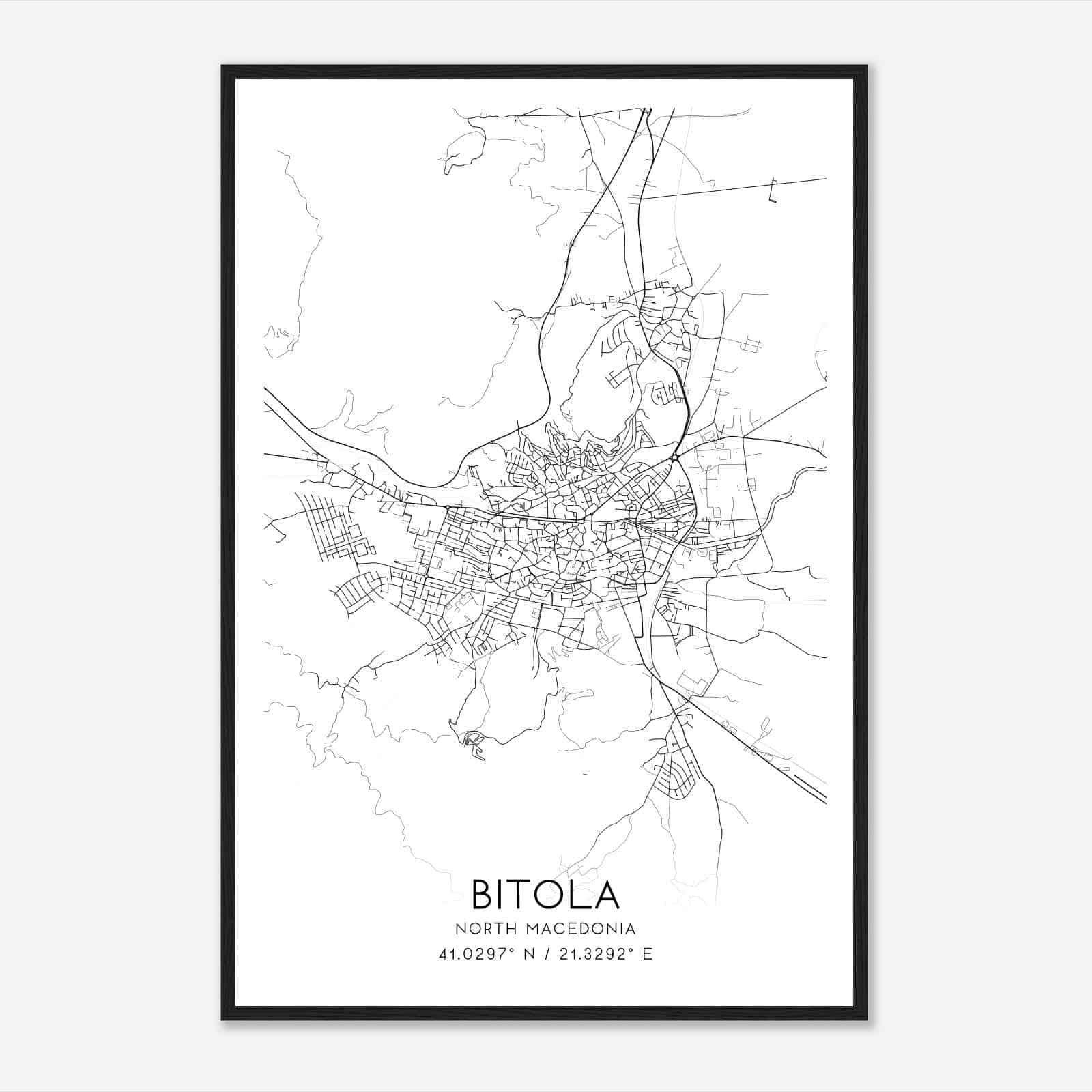 Bitola North Macedonia Map Poster, Bitola City Road Wall Art Print