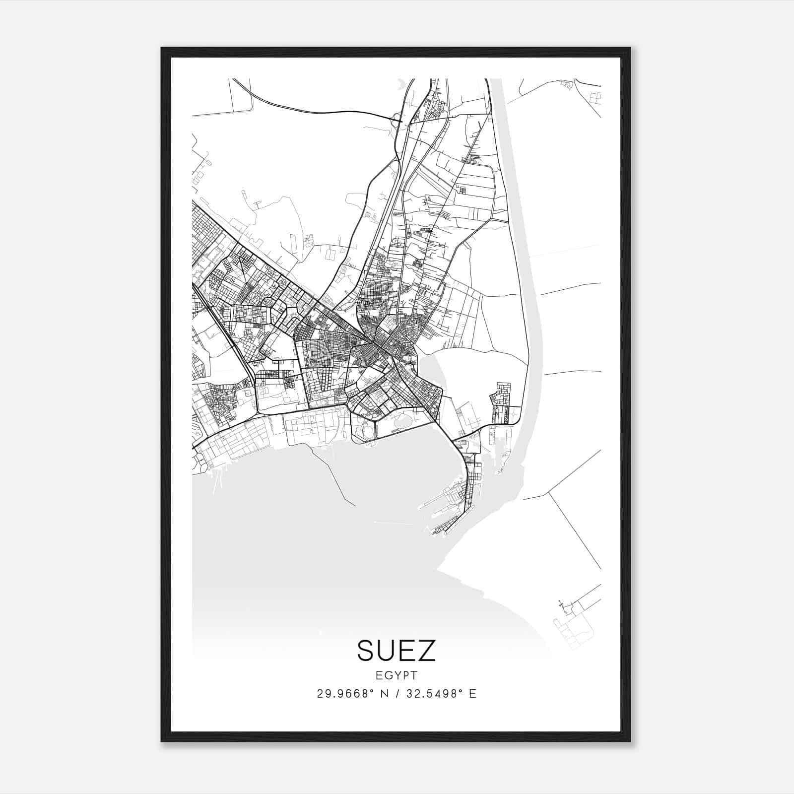 Suez Egypt Map Poster, Suez City Road Wall Art Print