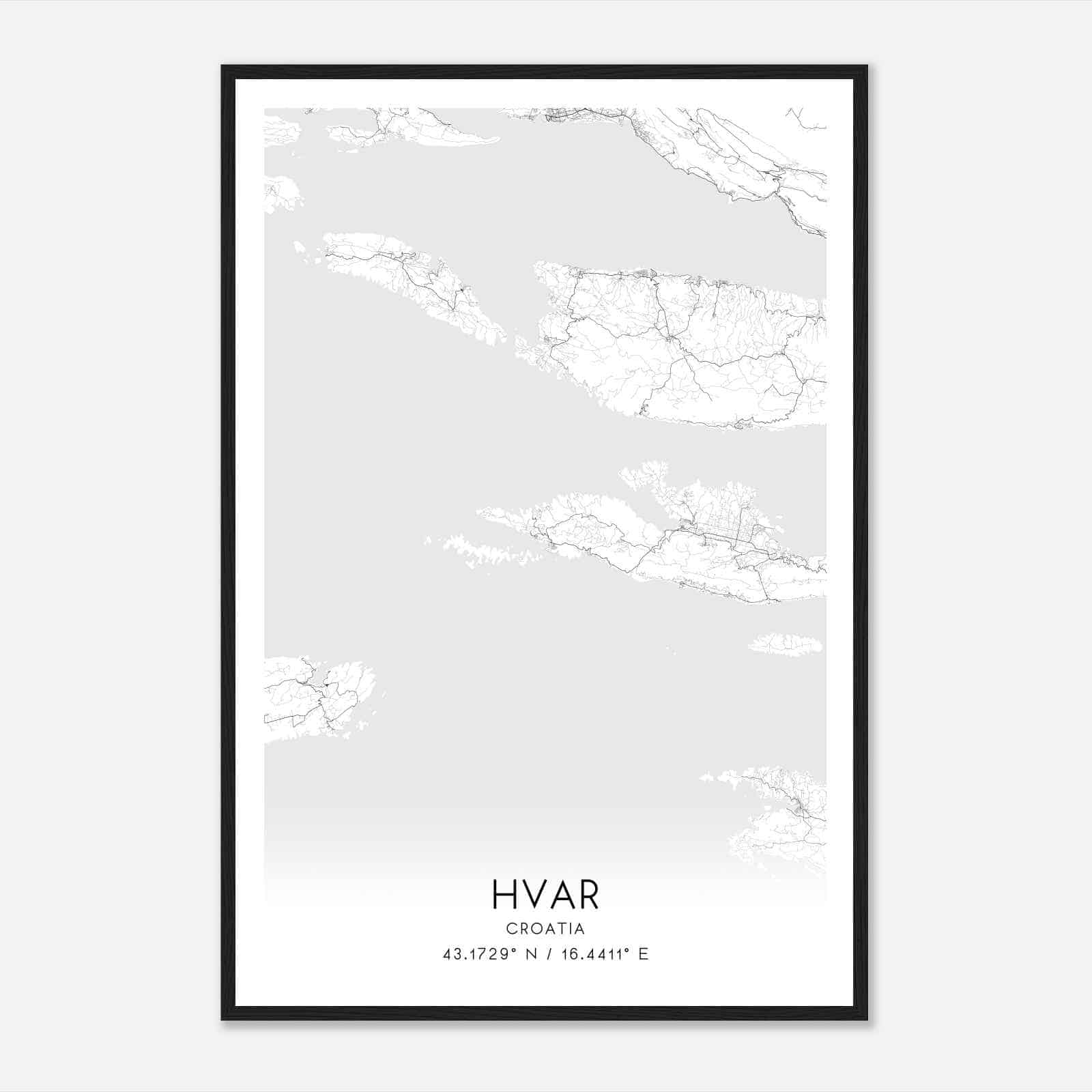 Hvar Croatia Map Poster, Hvar City Road Wall Art Print