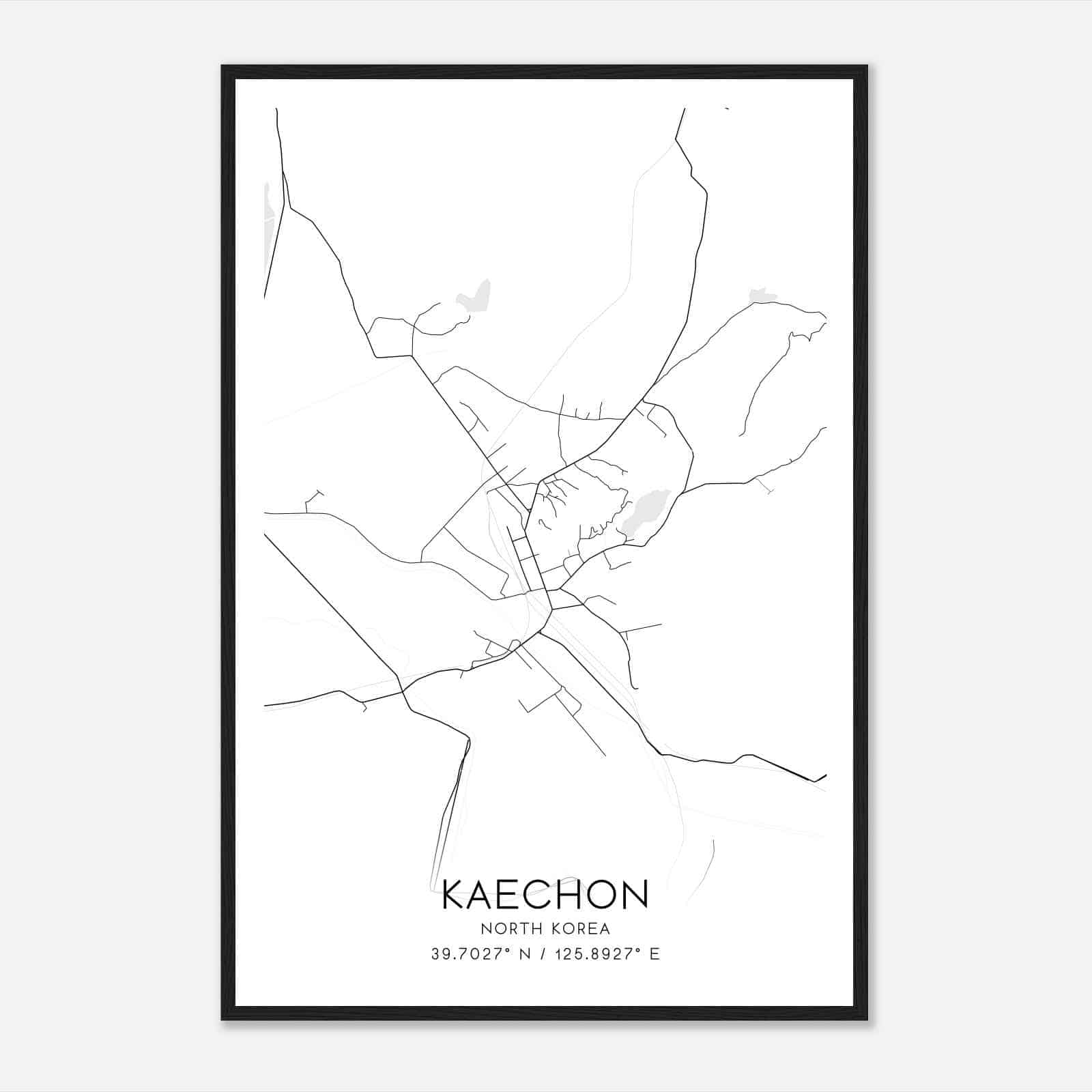 Kaechon North Korea Map Poster, Kaechon City Road Wall Art Print