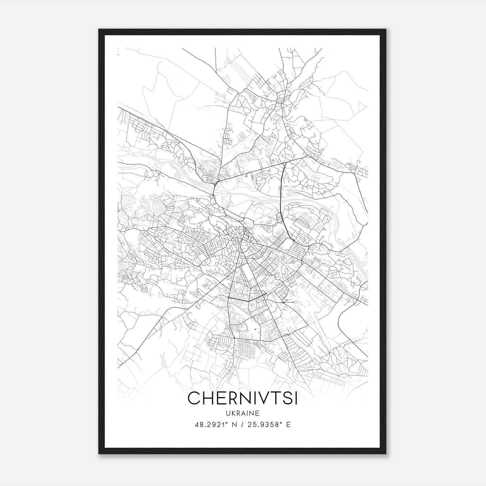 Chernivtsi Ukraine Map Poster, Chernivtsi City Road Wall Art Print