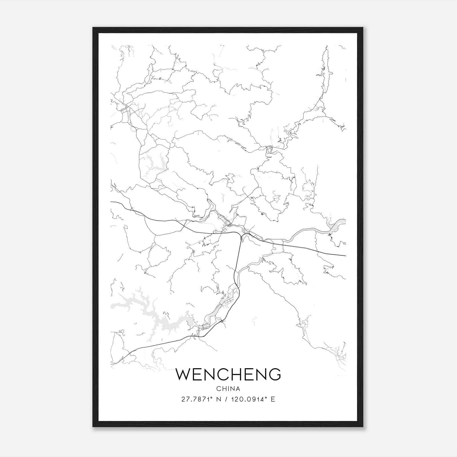 Wencheng China Map Poster, Wencheng City Road Wall Art Print