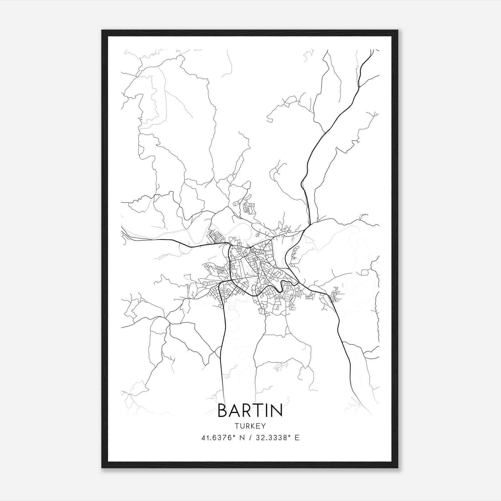 Bartin Turkey Map Poster, Bartin City Road Wall Art Print