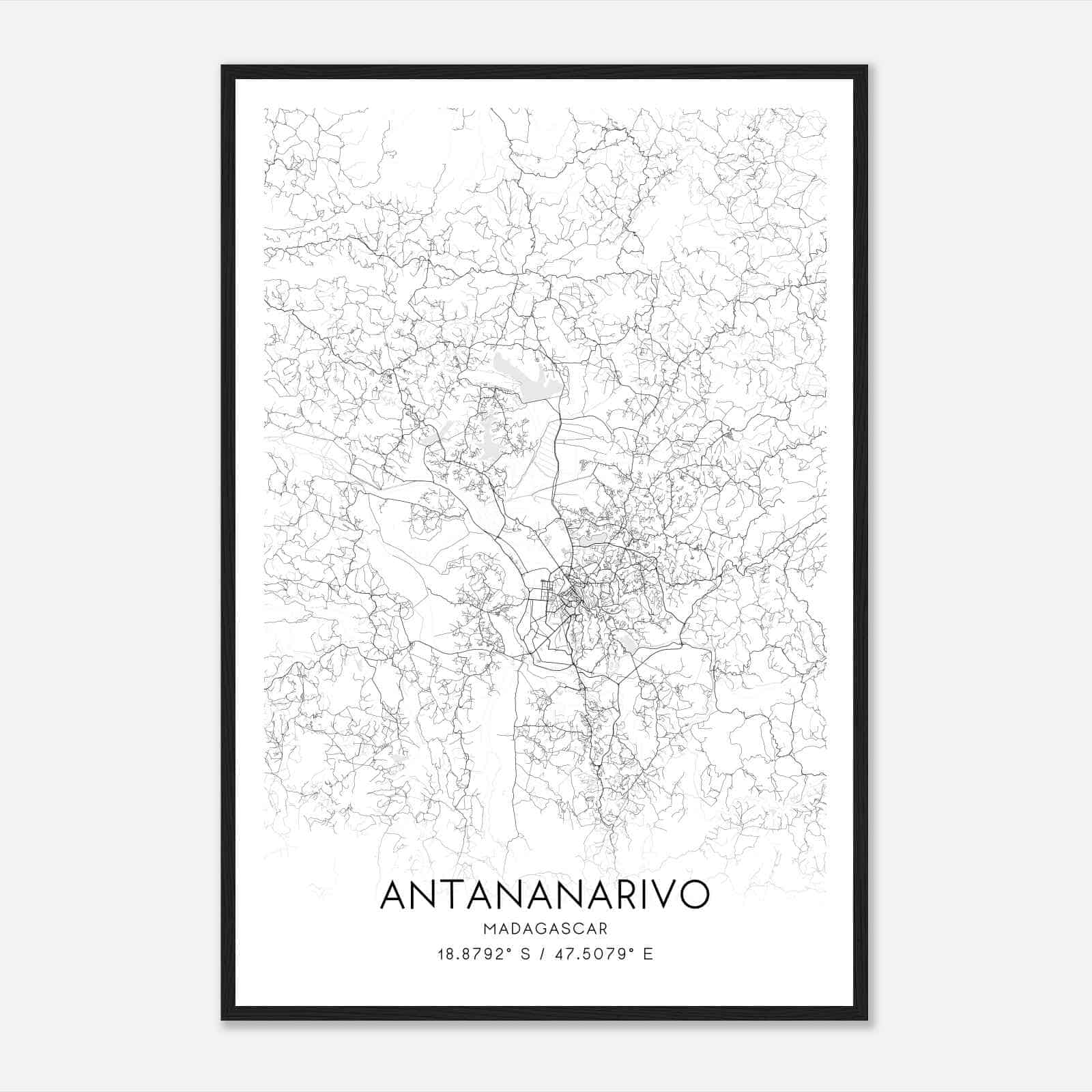 Antananarivo Madagascar Map Poster, Antananarivo City Road Wall Art Print