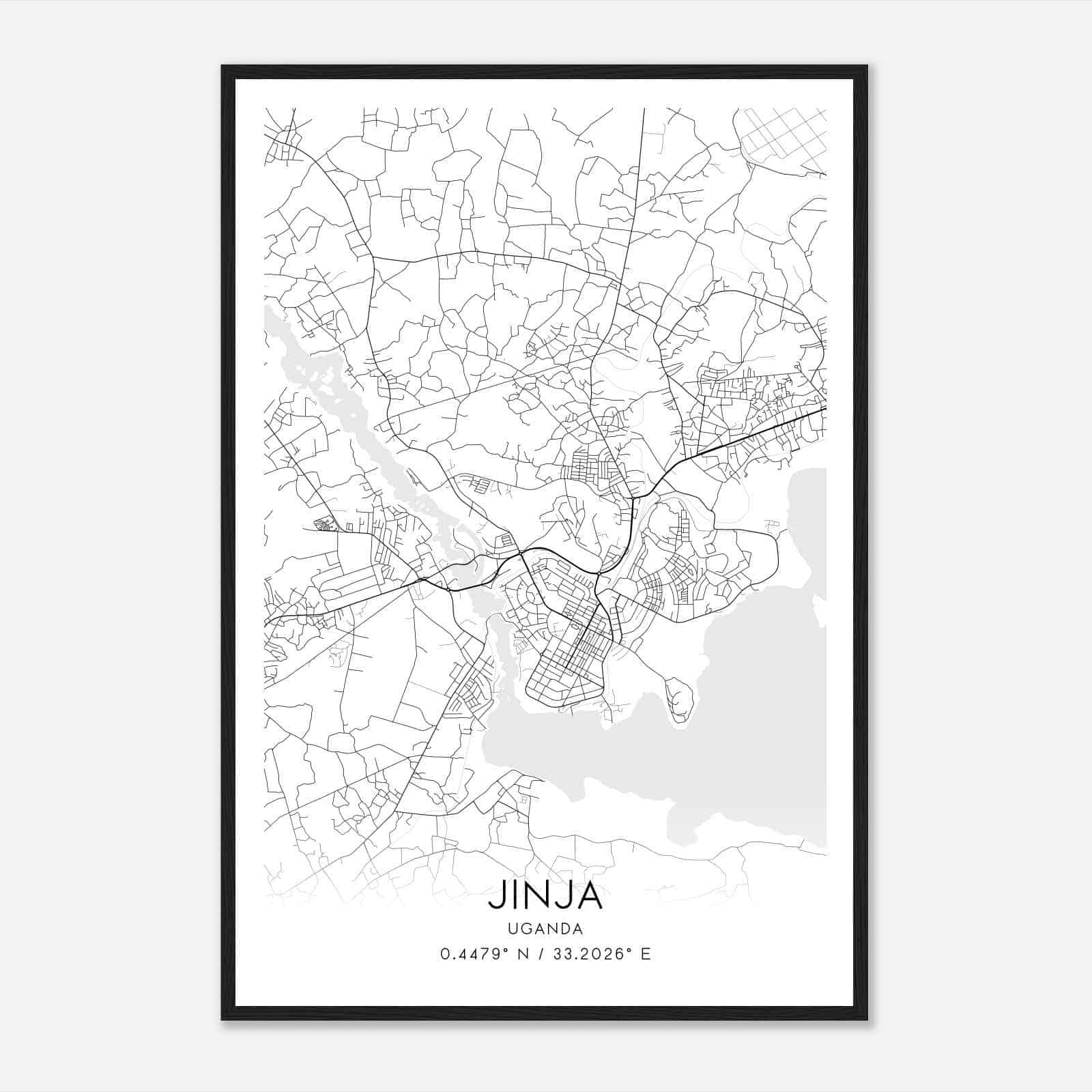 Jinja Uganda Map Poster, Jinja City Road Wall Art Print
