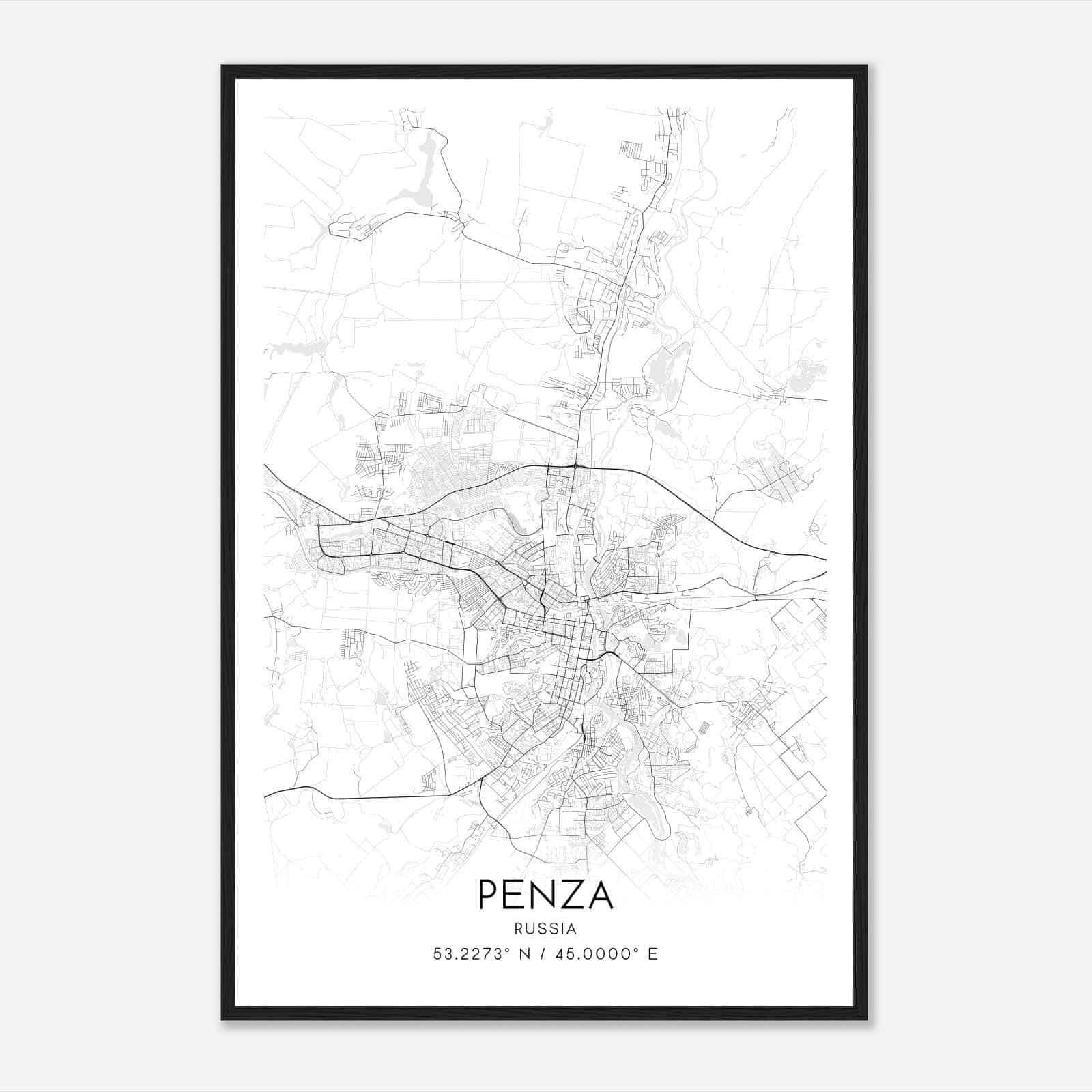 Penza Russia Map Poster, Penza City Road Wall Art Print