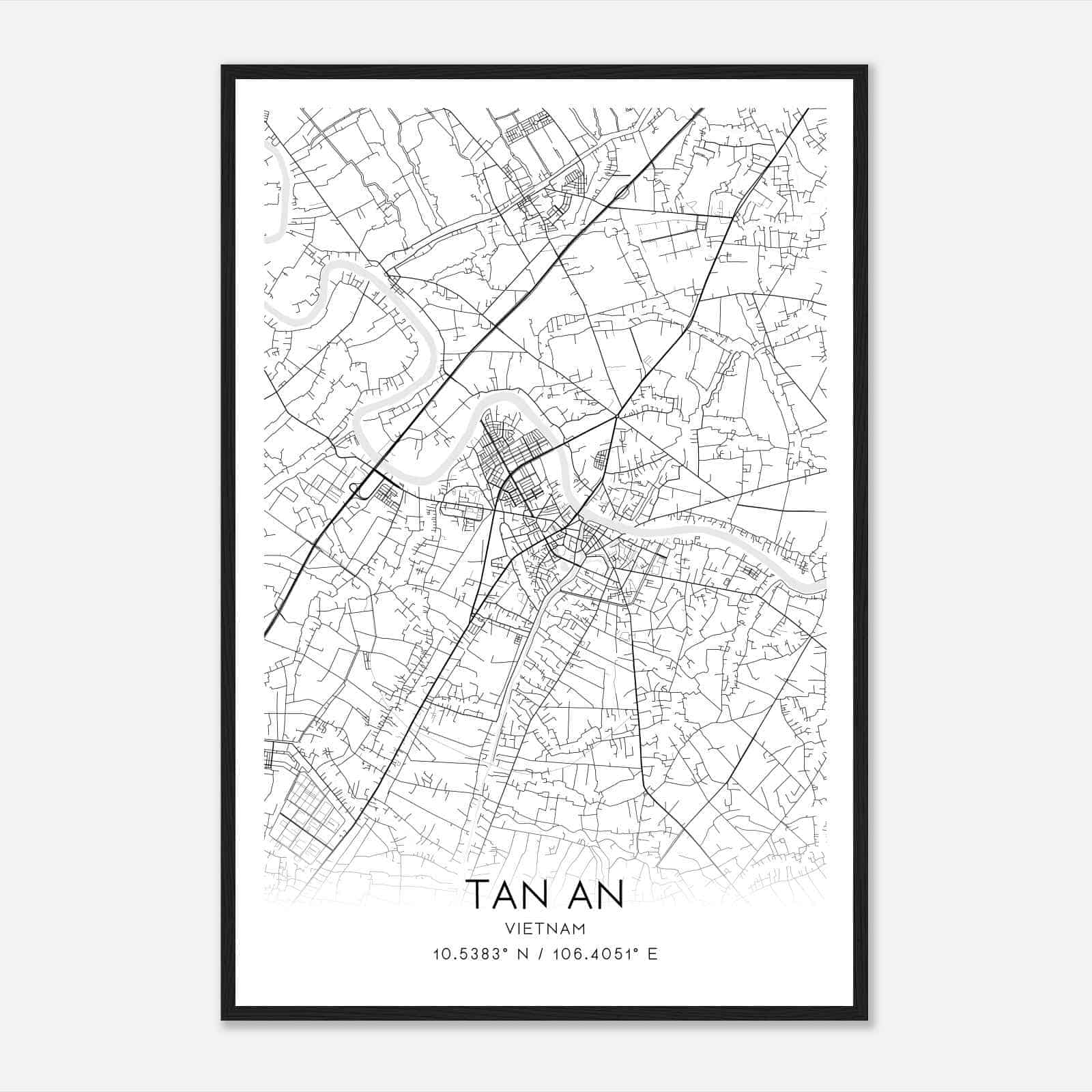 Tan An Vietnam Map Poster, Tan An City Road Wall Art Print