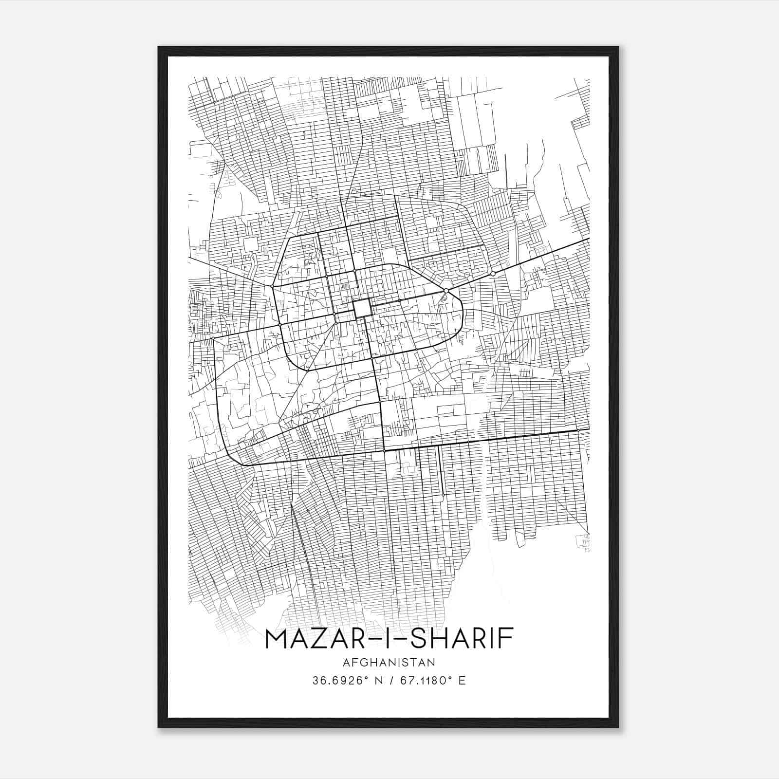 MazariSharif Afghanistan Map Poster, MazariSharif City Road Wall Art Print