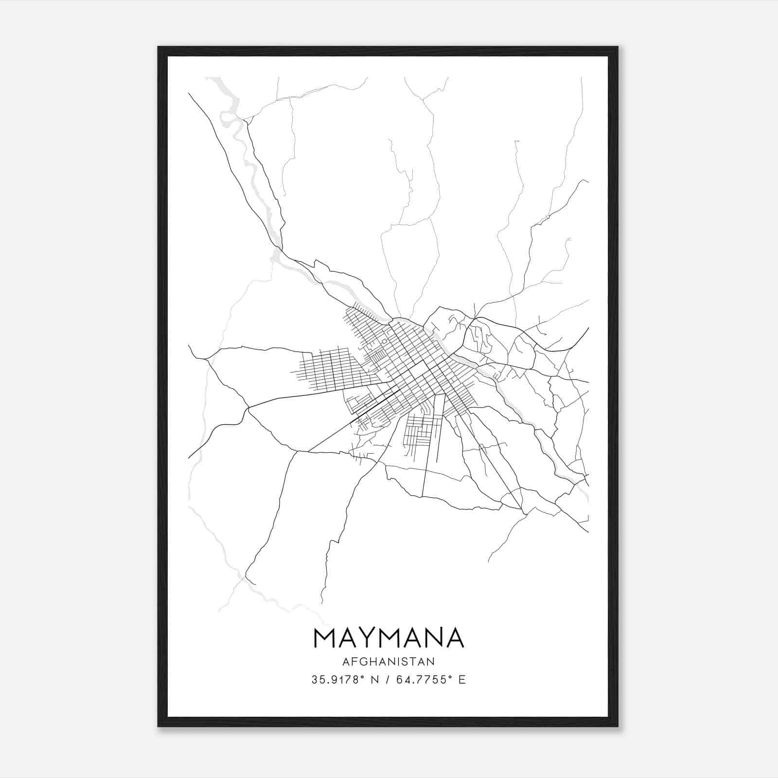 Maymana Afghanistan Map Poster, Maymana City Road Wall Art Print