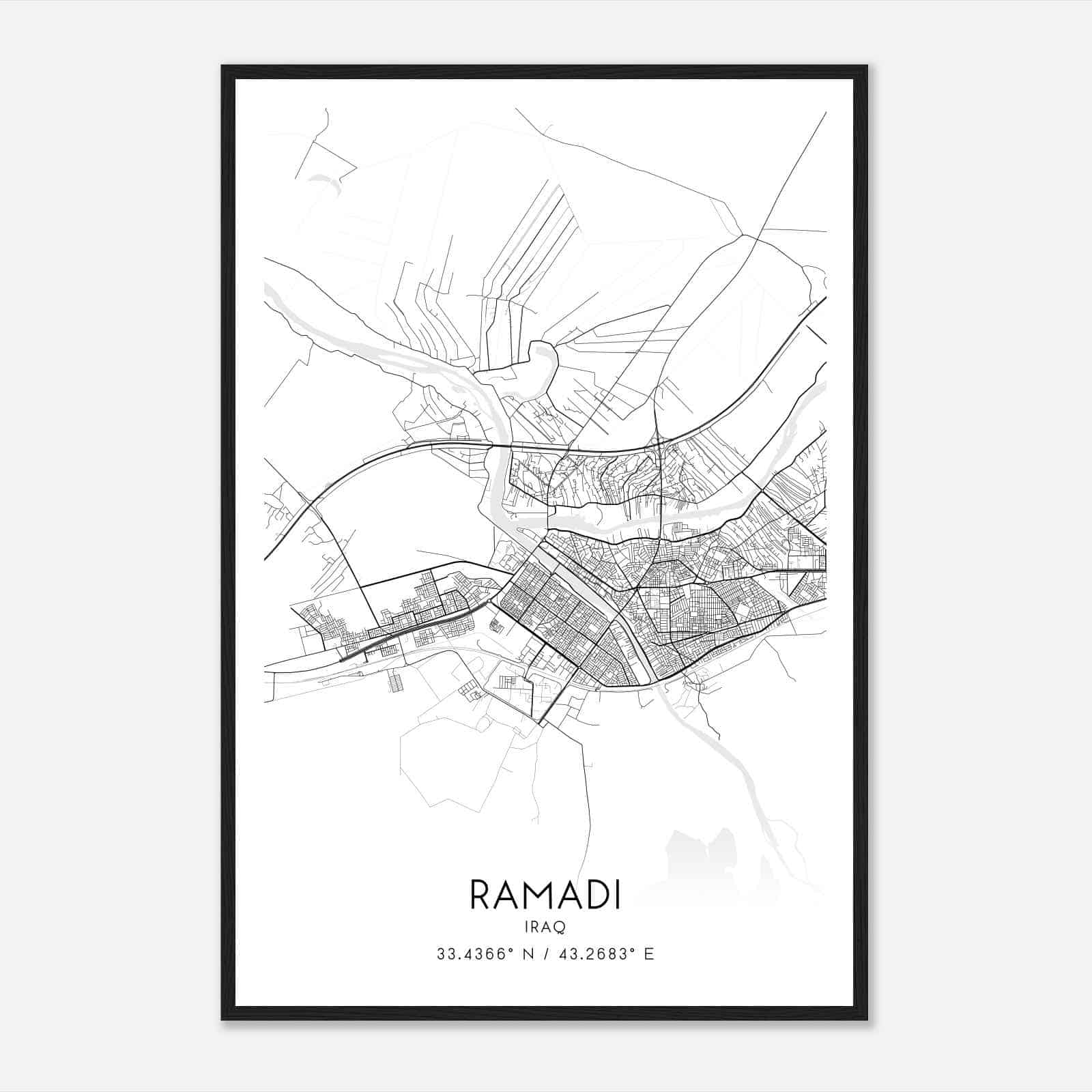 Ramadi Iraq Map Poster, Ramadi City Road Wall Art Print