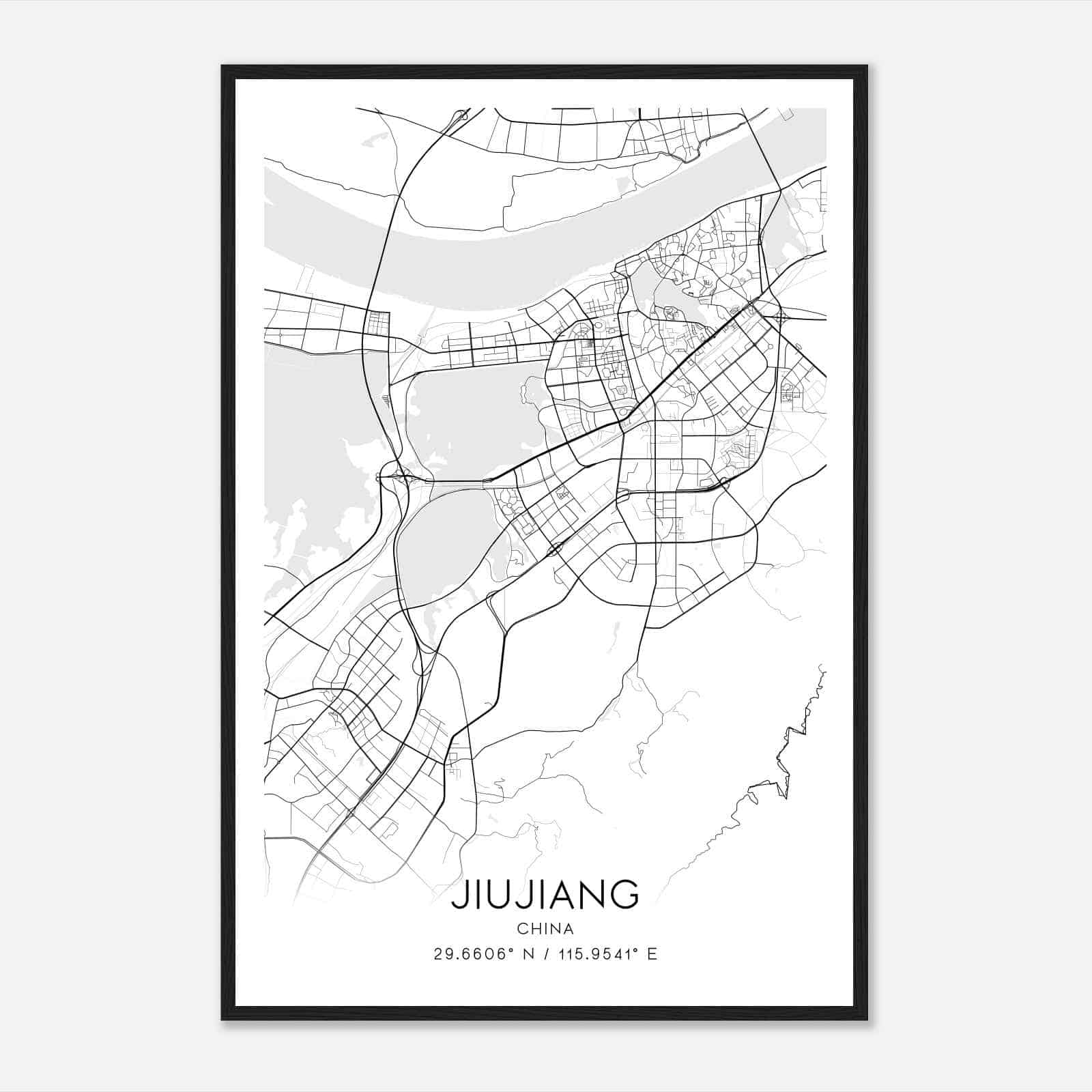 Jiujiang China Map Poster, Jiujiang City Road Wall Art Print