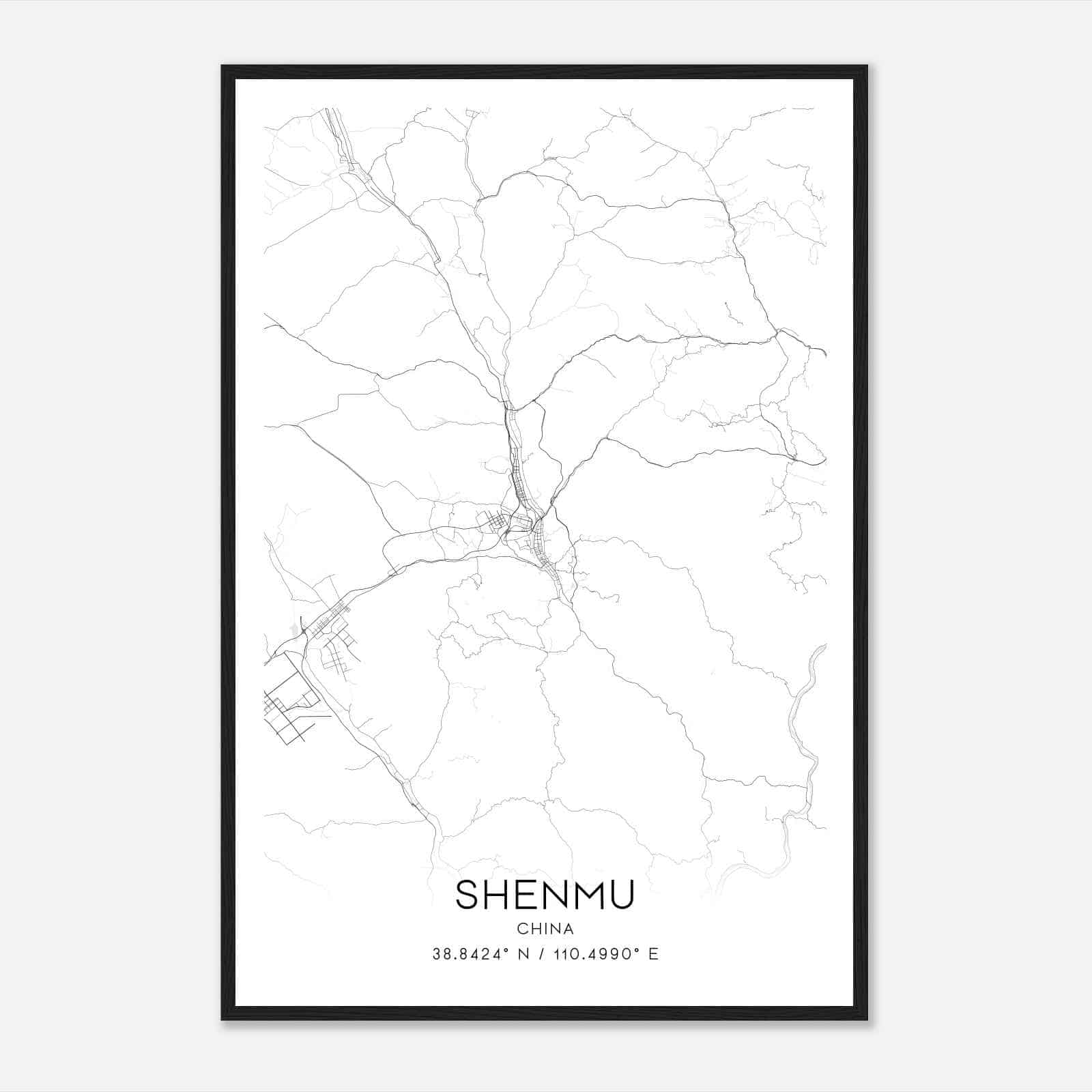 Shenmu China Map Poster, Shenmu City Road Wall Art Print