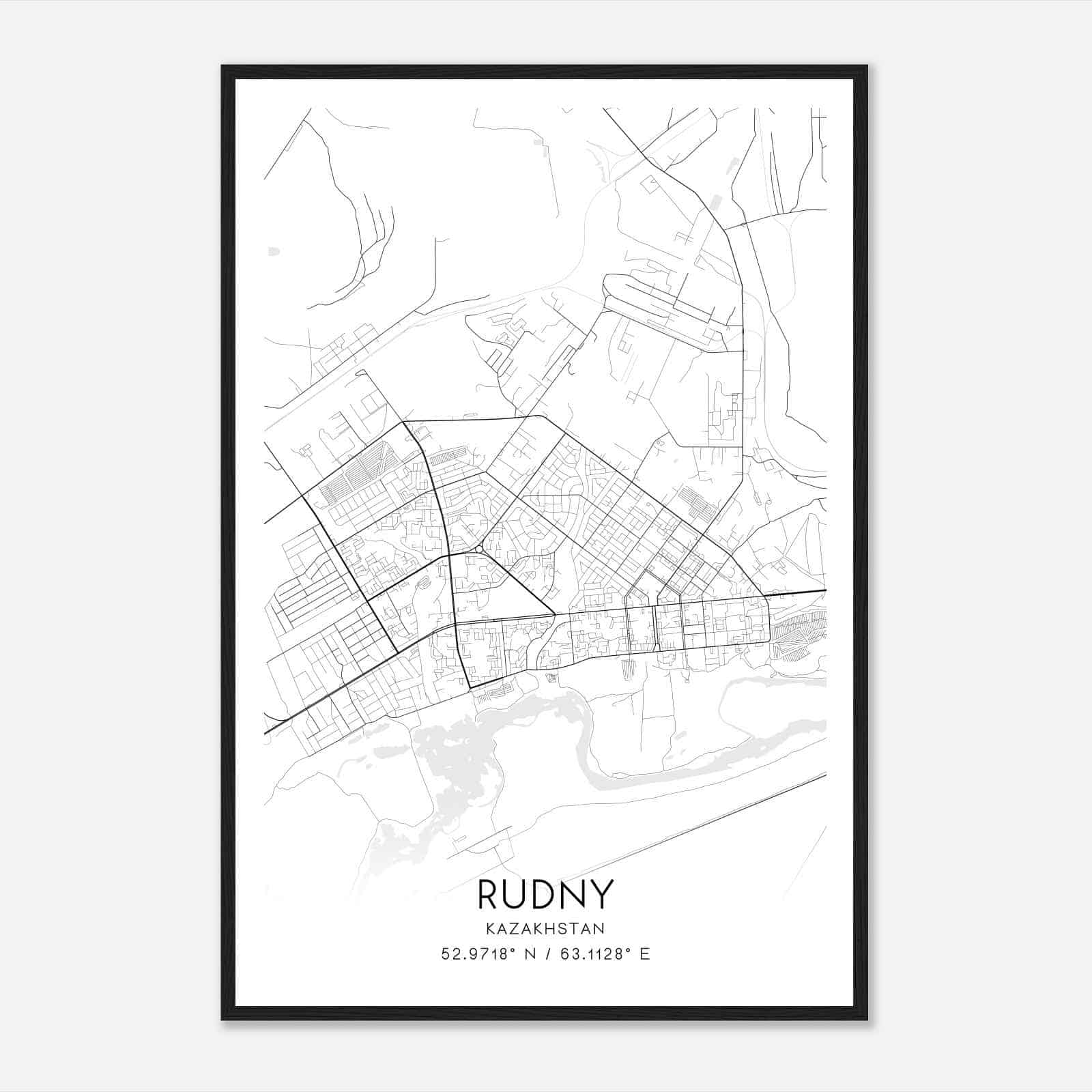 Rudny Kazakhstan Map Poster, Rudny City Road Wall Art Print