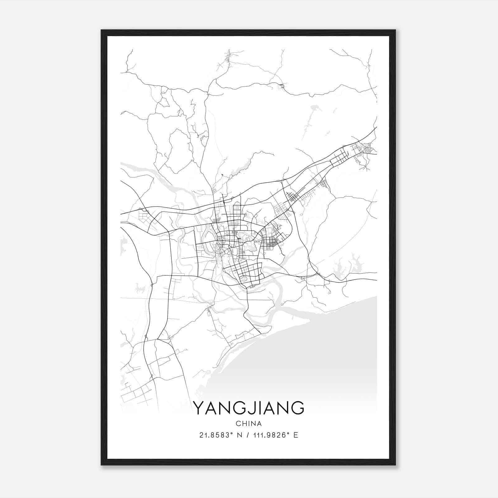 Yangjiang China Map Poster, Yangjiang City Road Wall Art Print