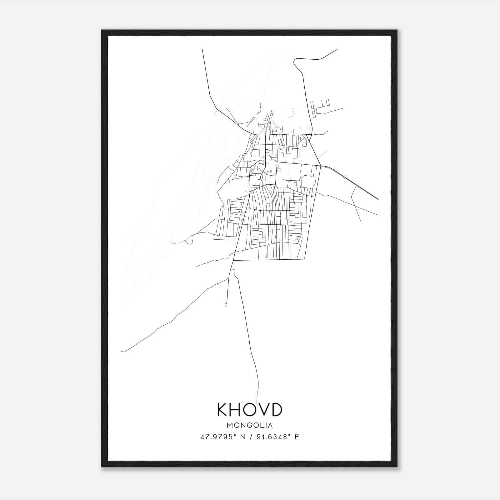 Khovd Mongolia Map Poster, Khovd City Road Wall Art Print
