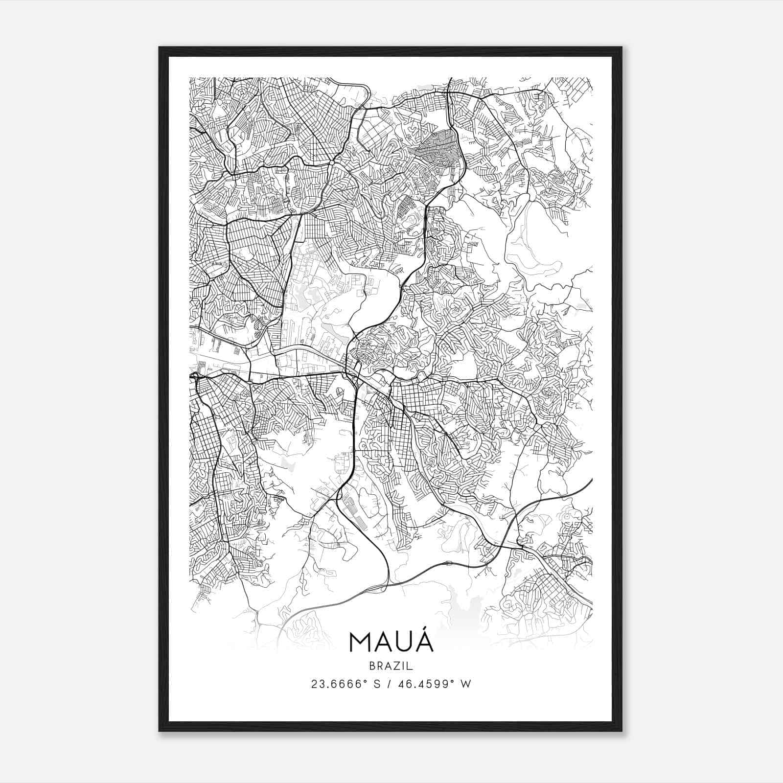 Maua Brazil Map Poster, Maua City Road Wall Art Print