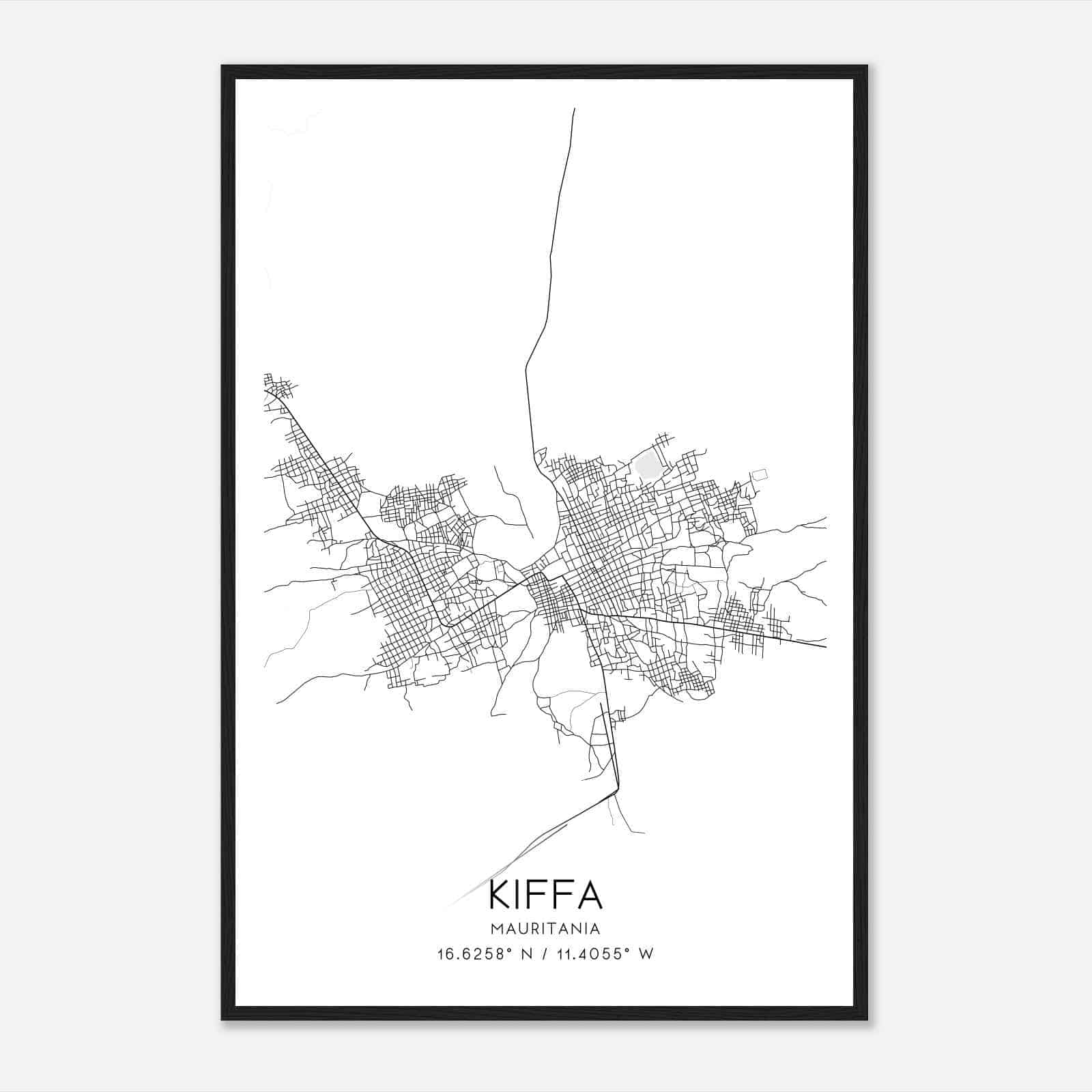 Kiffa Mauritania Map Poster, Kiffa City Road Wall Art Print