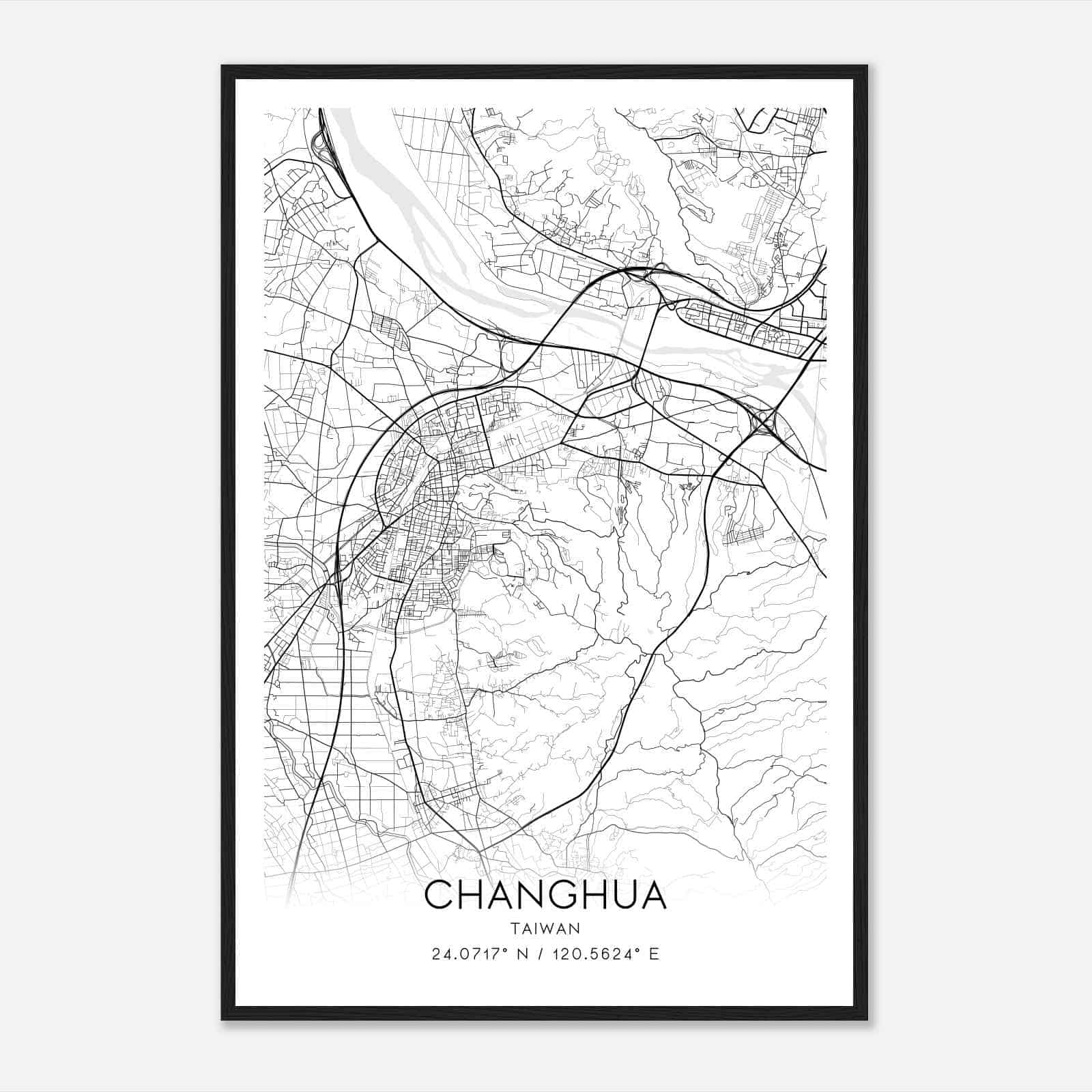 Changhua Taiwan Map Poster, Changhua City Road Wall Art Print