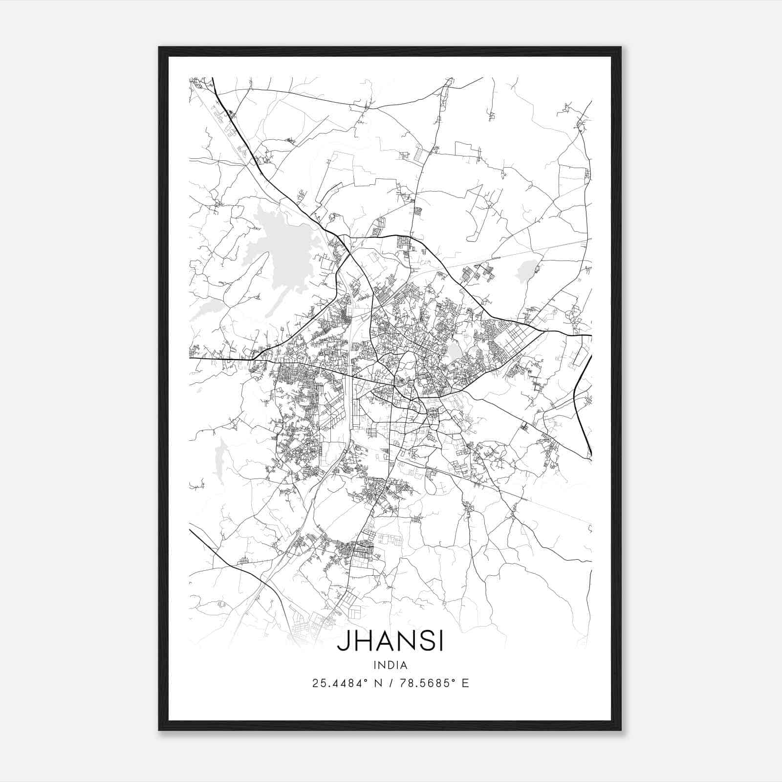 Jhansi India Map Poster, Jhansi City Road Wall Art Print