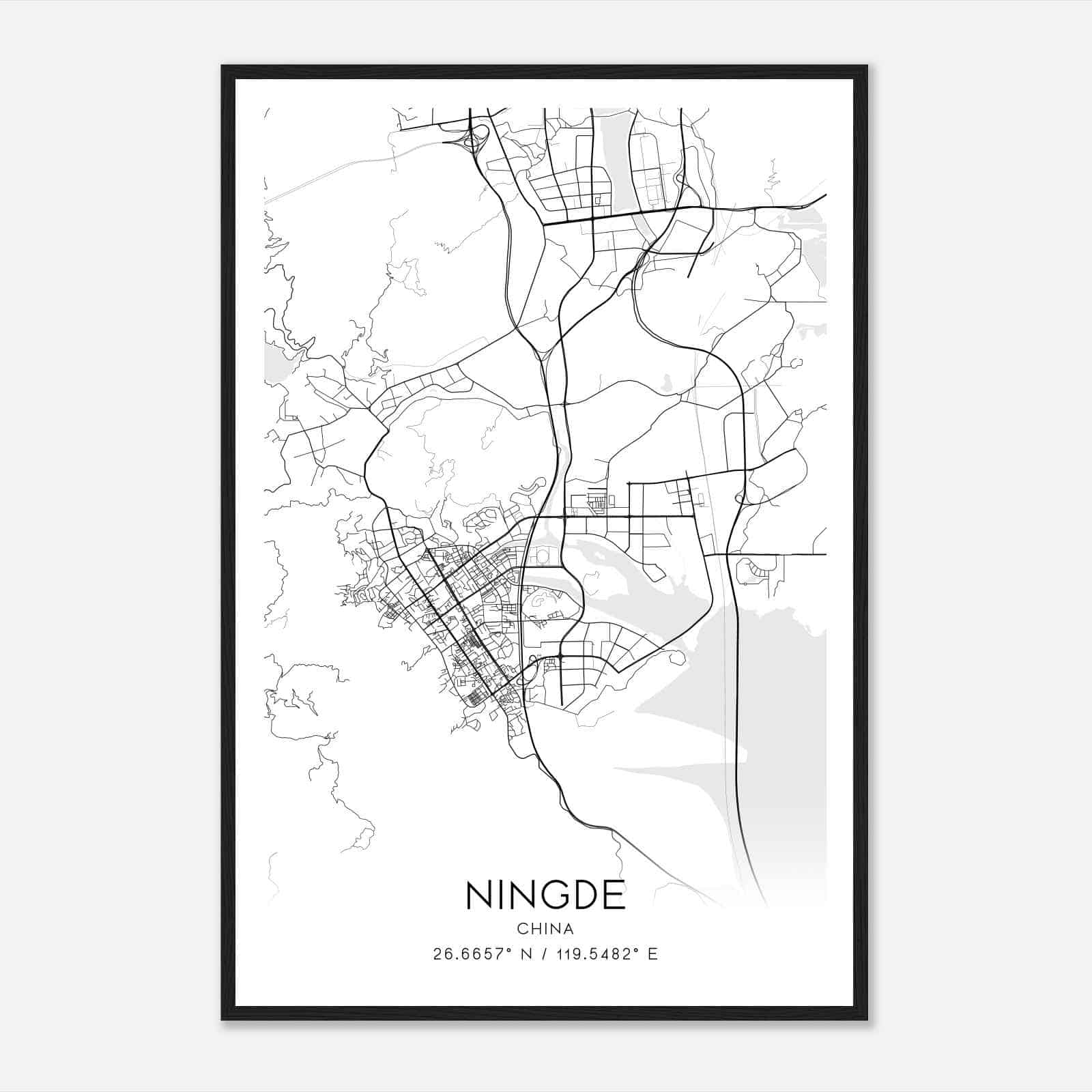 Ningde China Map Poster, Ningde City Road Wall Art Print