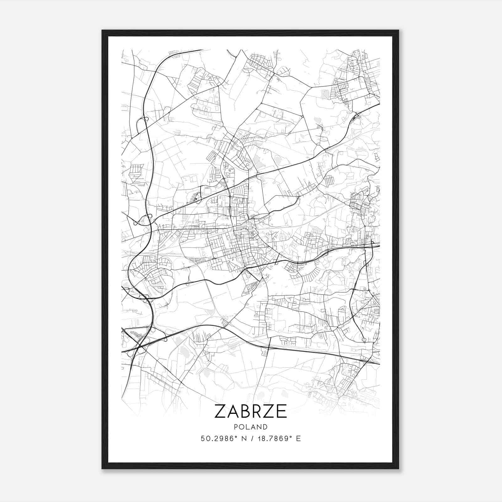Zabrze Poland Map Poster, Zabrze City Road Wall Art Print