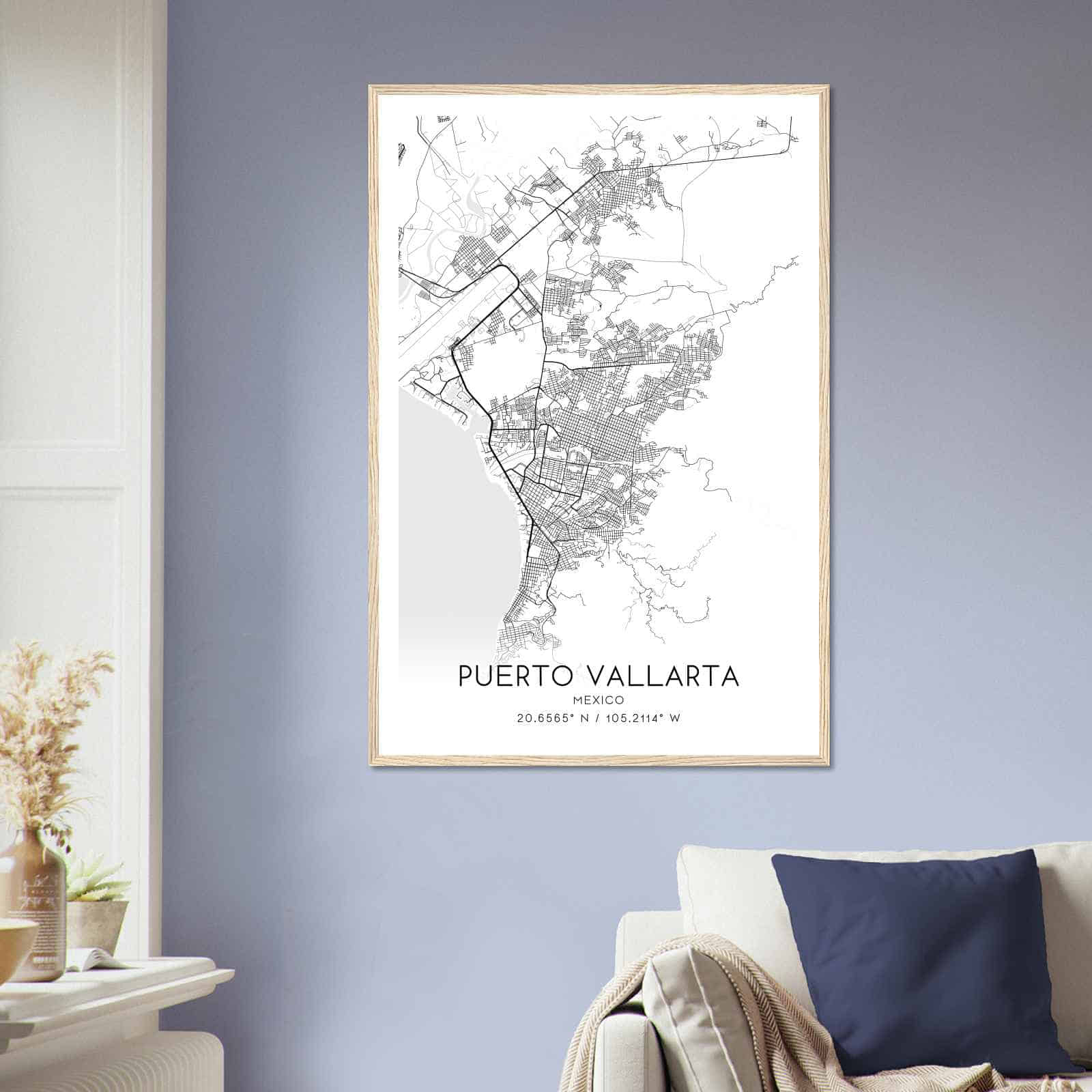 Puerto Vallarta Mexico Map Poster, Puerto Vallarta City Road Wall Art Print