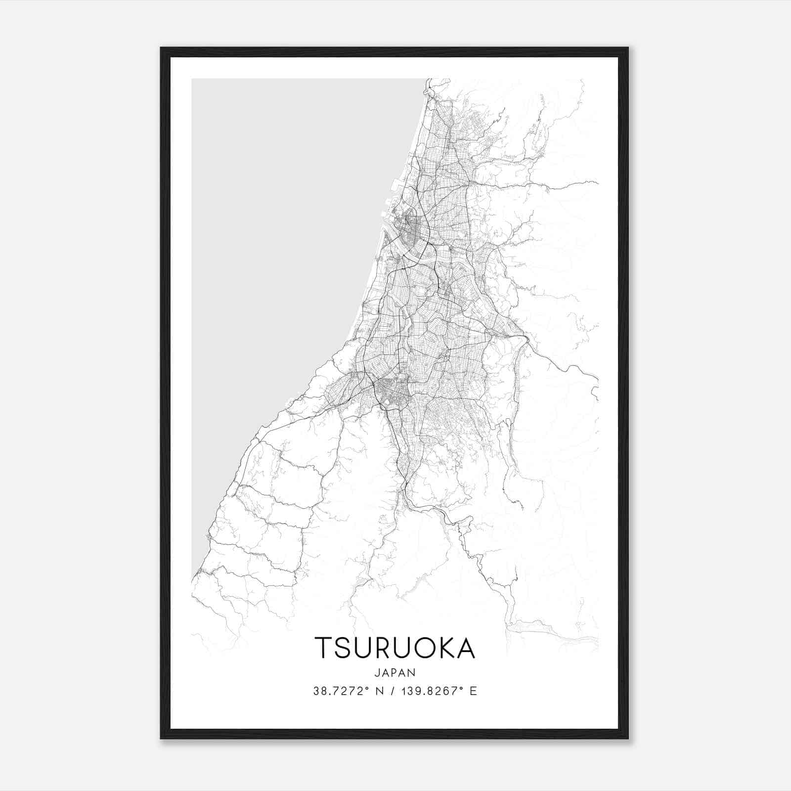 Tsuruoka Japan Map Poster, Tsuruoka City Road Wall Art Print