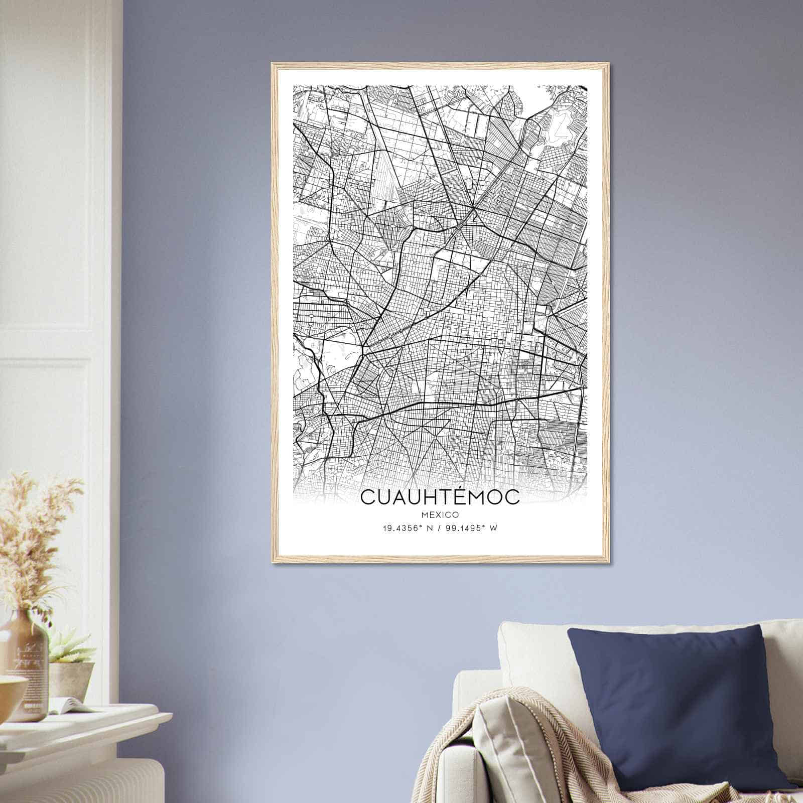 Cuauhtemoc Mexico Map Poster, Cuauhtemoc City Road Wall Art Print