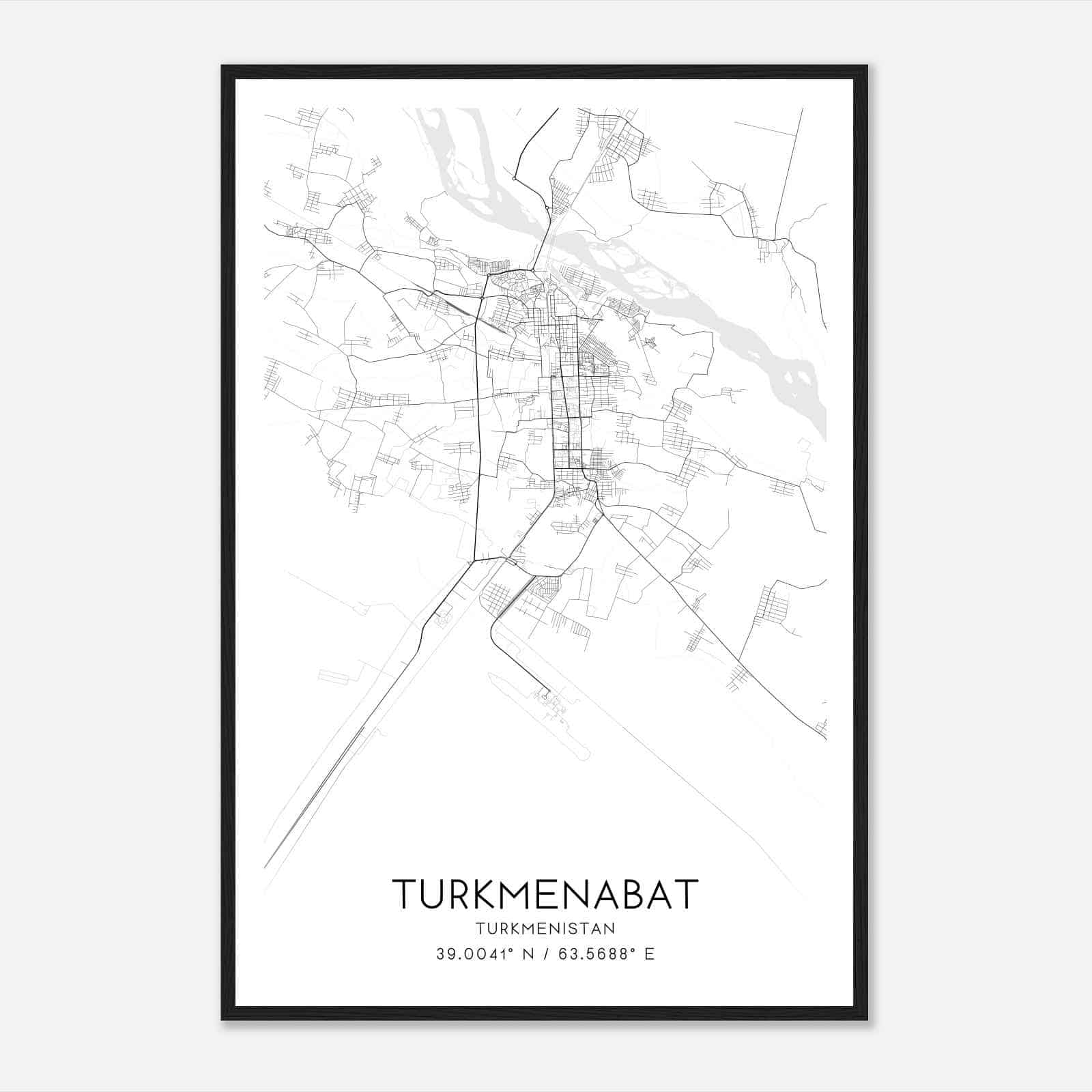 Turkmenabat Turkmenistan Map Poster, Turkmenabat City Road Wall Art Print