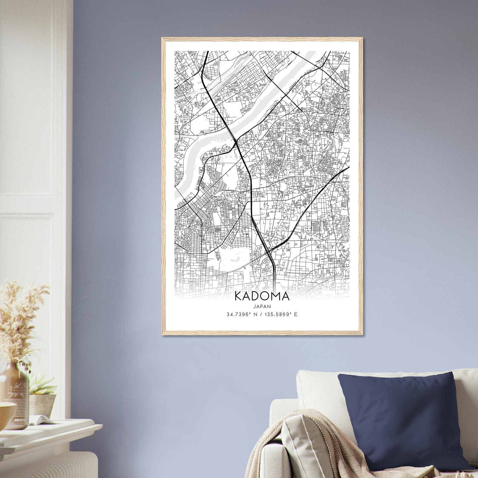 Kadoma Japan Map Poster, Kadoma City Road Wall Art Print Custom Maps