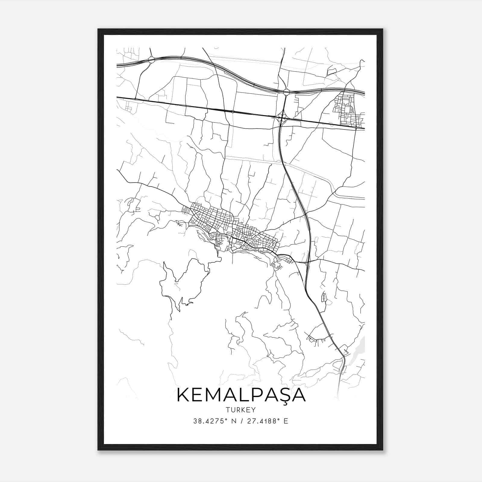 Kemalpasa Turkey Map Poster, Kemalpasa City Road Wall Art Print