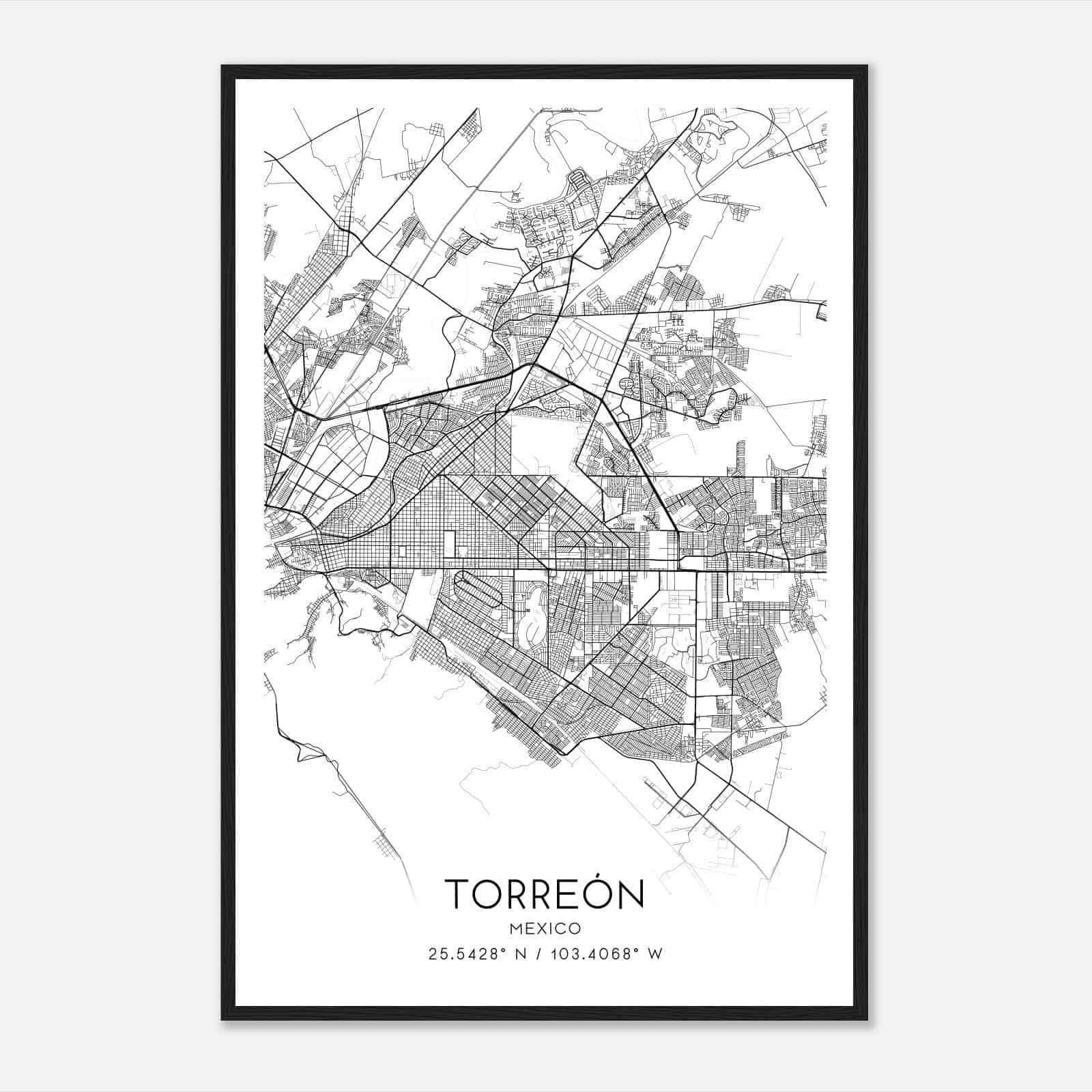 Torreon Mexico Map Poster, Torreon City Road Wall Art Print