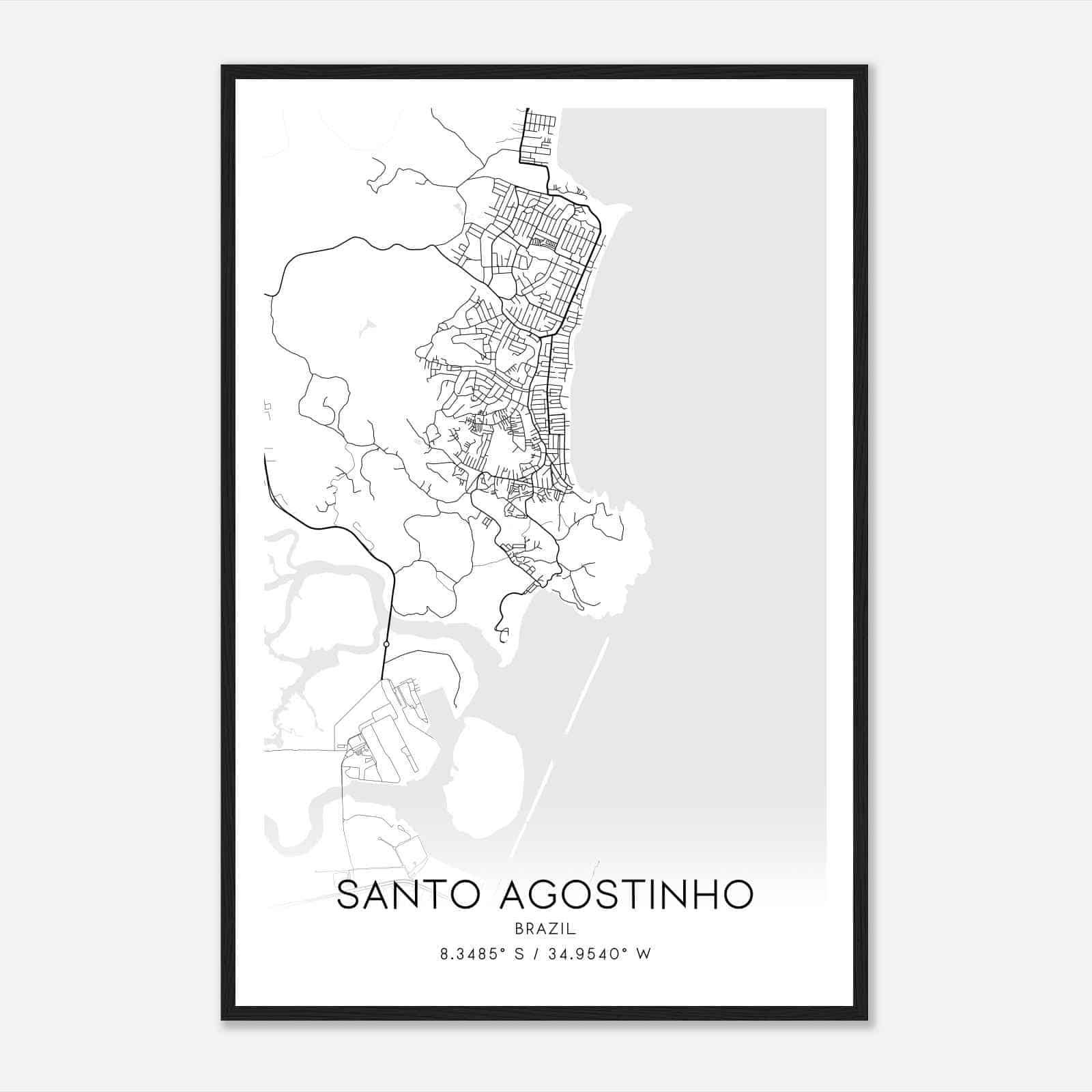 Santo Agostinho Brazil Map Poster, Santo Agostinho City Road Wall Art Print
