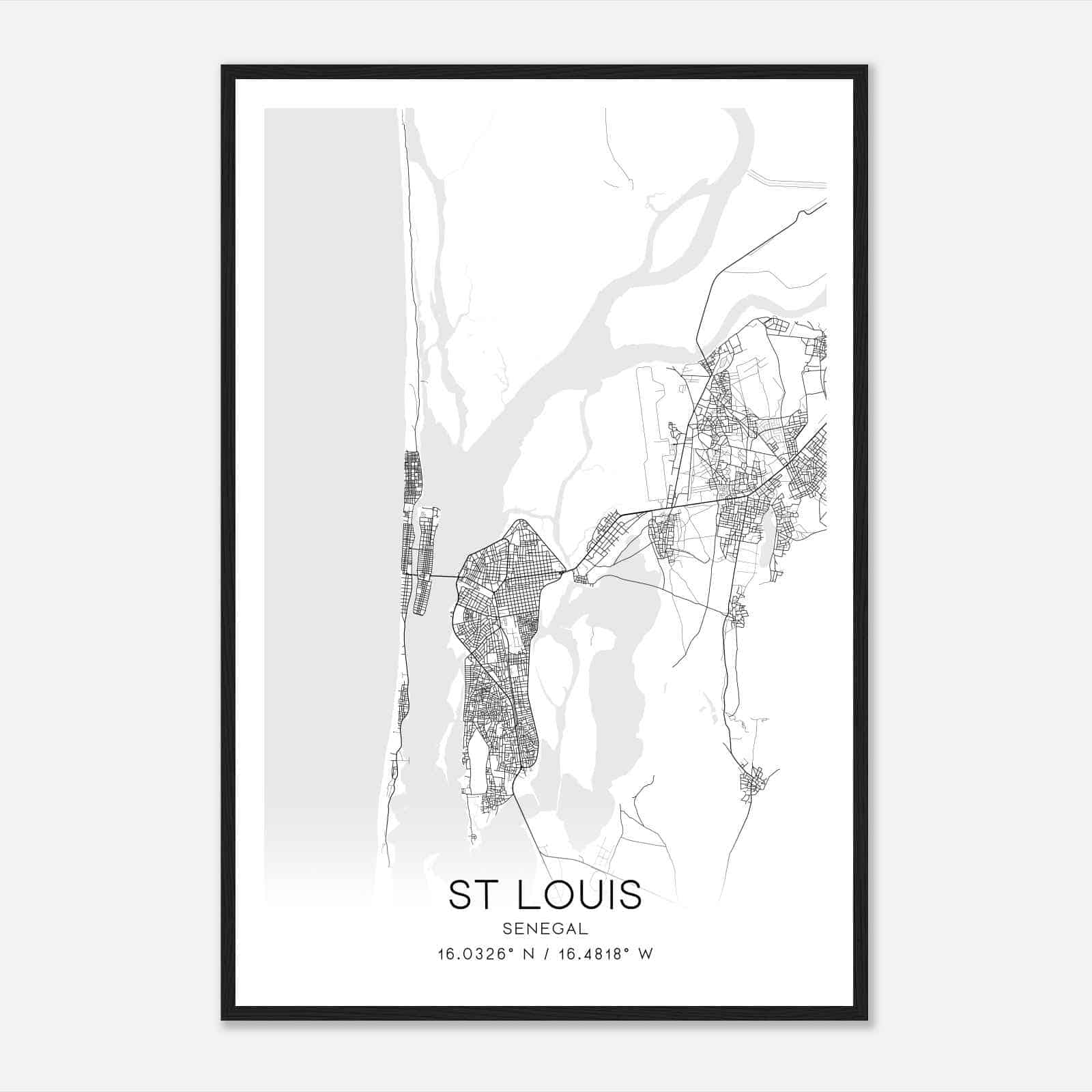 St Louis Senegal Map Poster, St Louis City Road Wall Art Print