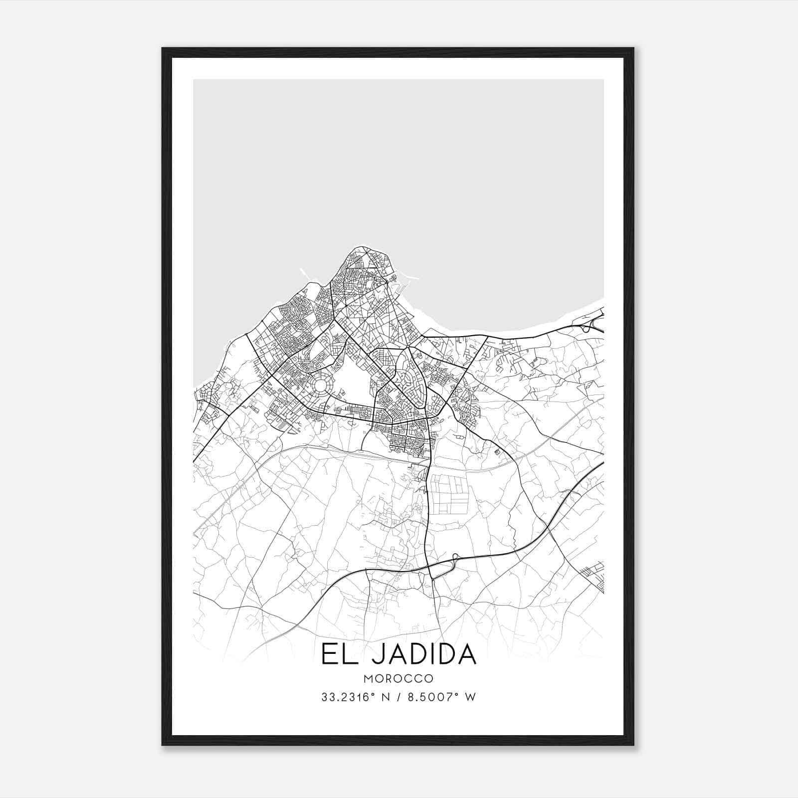 El Jadida Morocco Map Poster, El Jadida City Road Wall Art Print