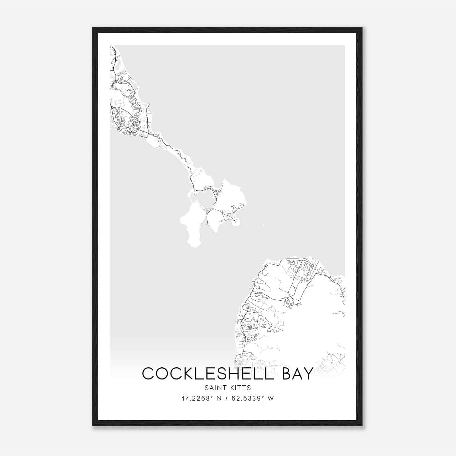 Cockleshell Bay Saint Kitts Map Poster, Cockleshell Bay City Road Wall Art Print