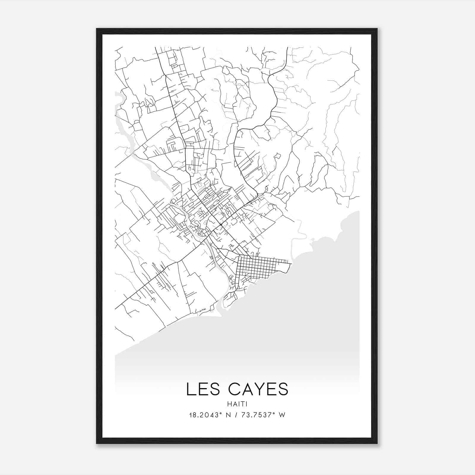 Les Cayes Haiti Map Poster, Les Cayes City Road Wall Art Print