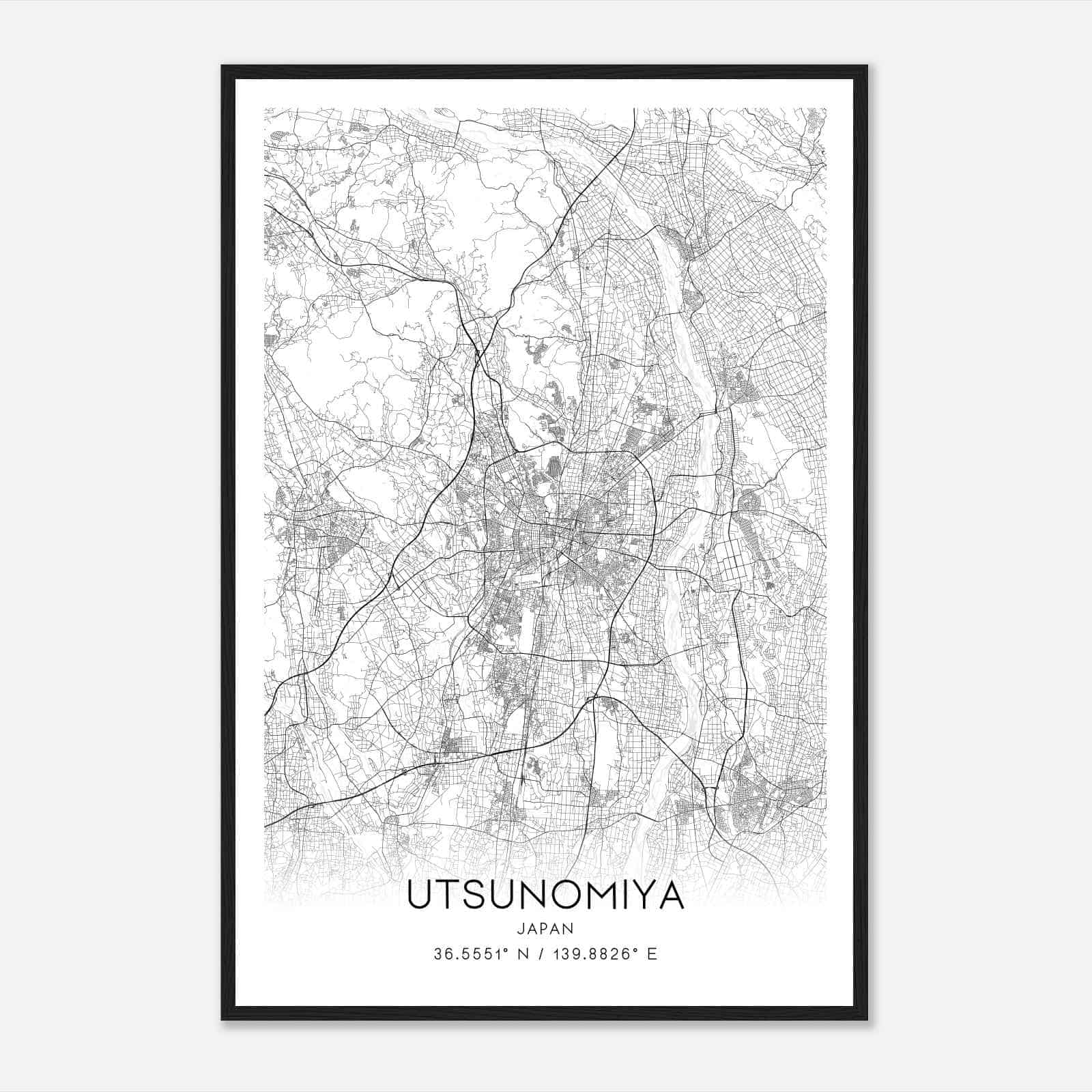 Utsunomiya Japan Map Poster, Utsunomiya City Road Wall Art Print