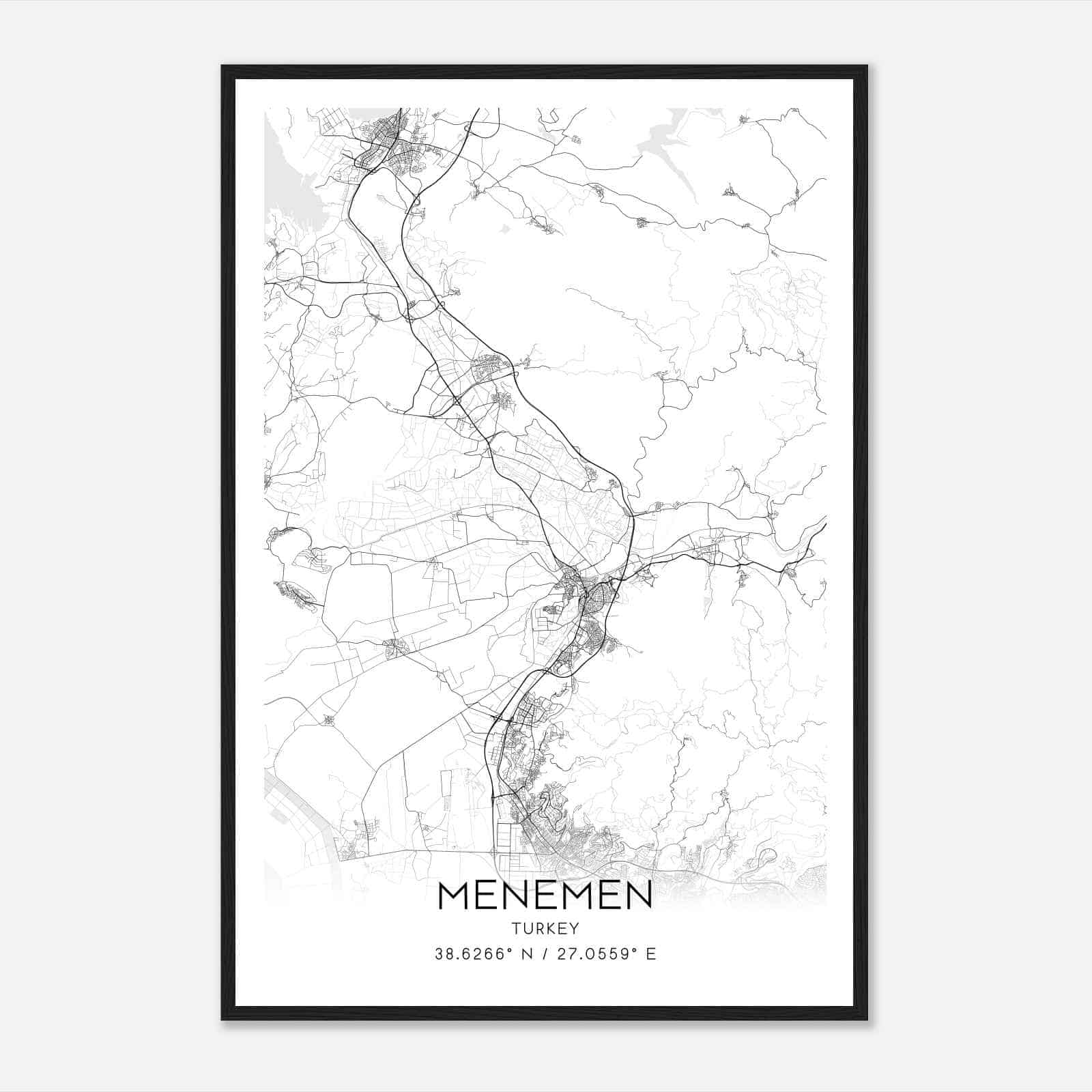 Menemen Turkey Map Poster, Menemen City Road Wall Art Print
