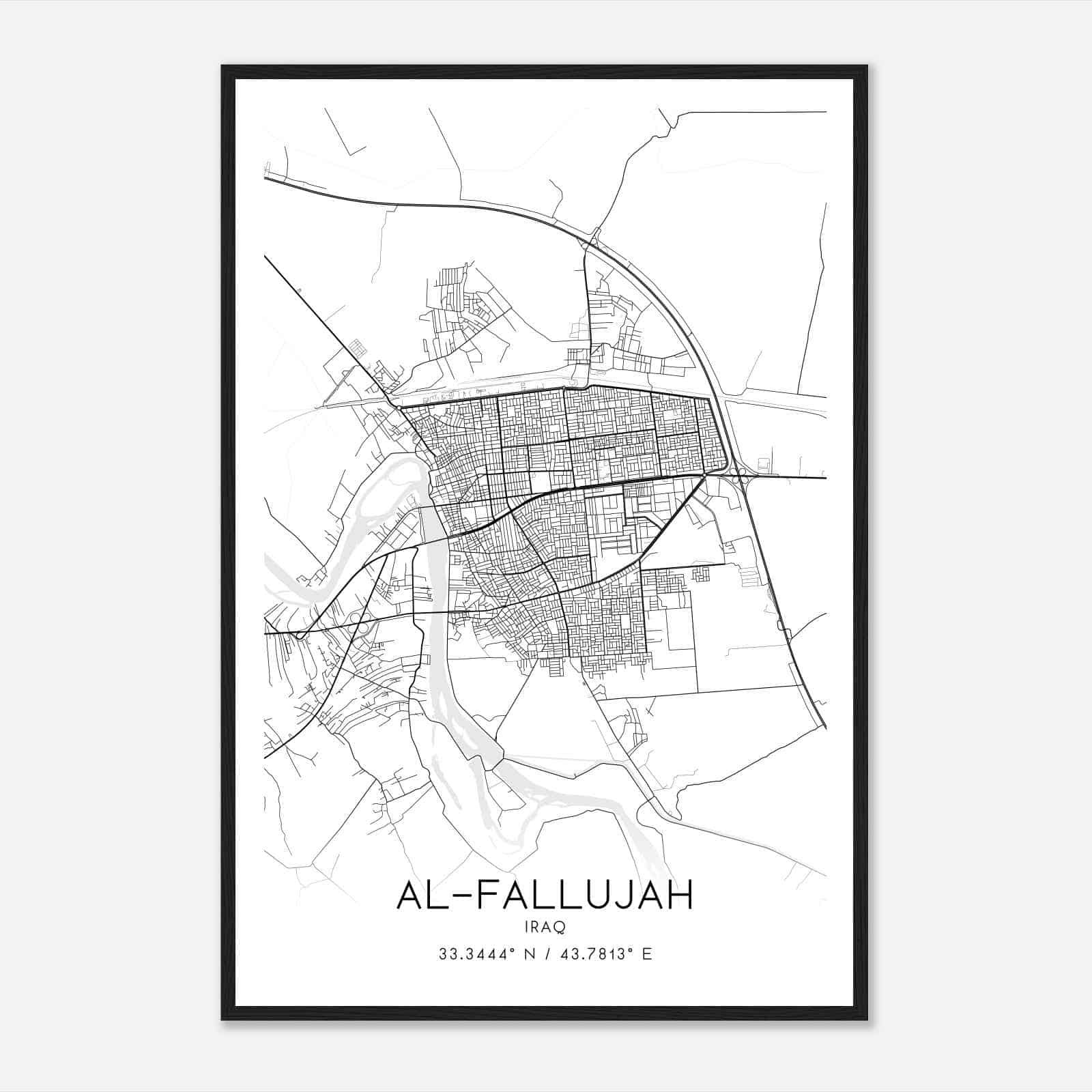 AlFallujah Iraq Map Poster, AlFallujah City Road Wall Art Print