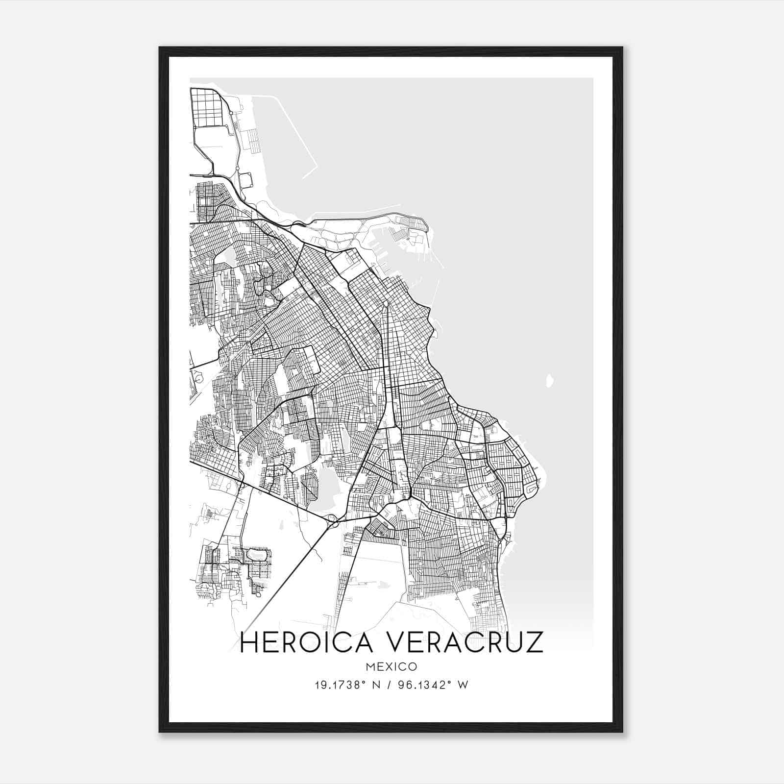 Heroica Veracruz Mexico Map Poster, Heroica Veracruz City Road Wall Art Print