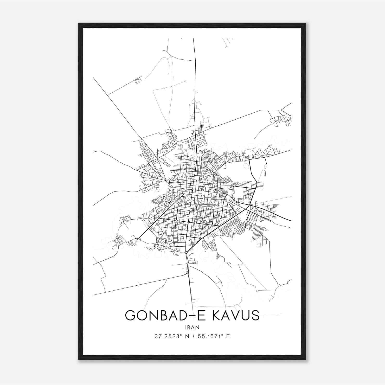 Gonbade Kavus Iran Map Poster, Gonbade Kavus City Road Wall Art Print
