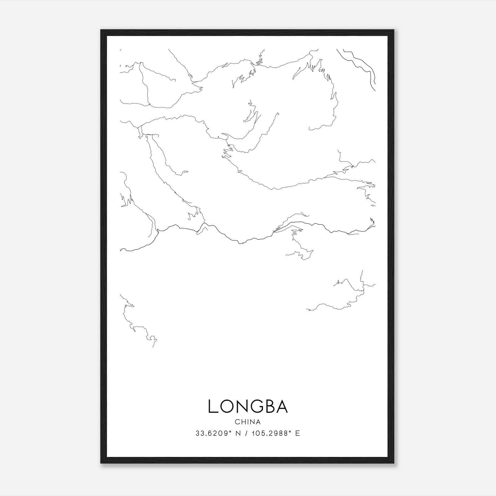 Longba China Map Poster, Longba City Road Wall Art Print