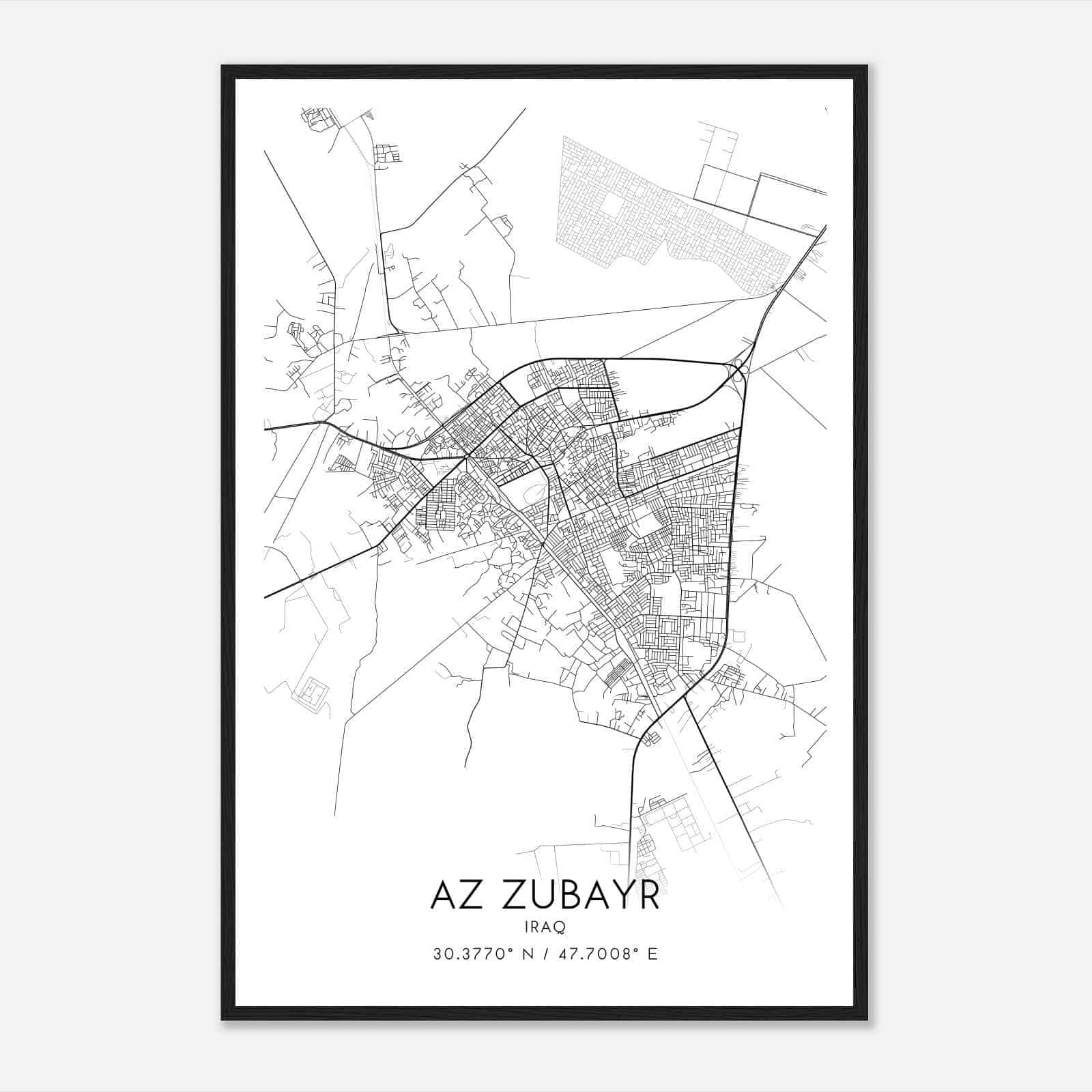 Az Zubayr Iraq Map Poster, Az Zubayr City Road Wall Art Print