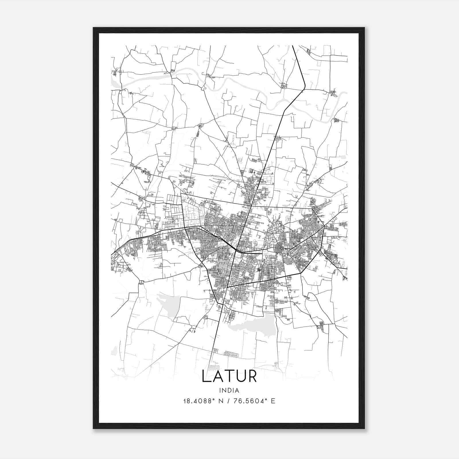 Latur India Map Poster, Latur City Road Wall Art Print
