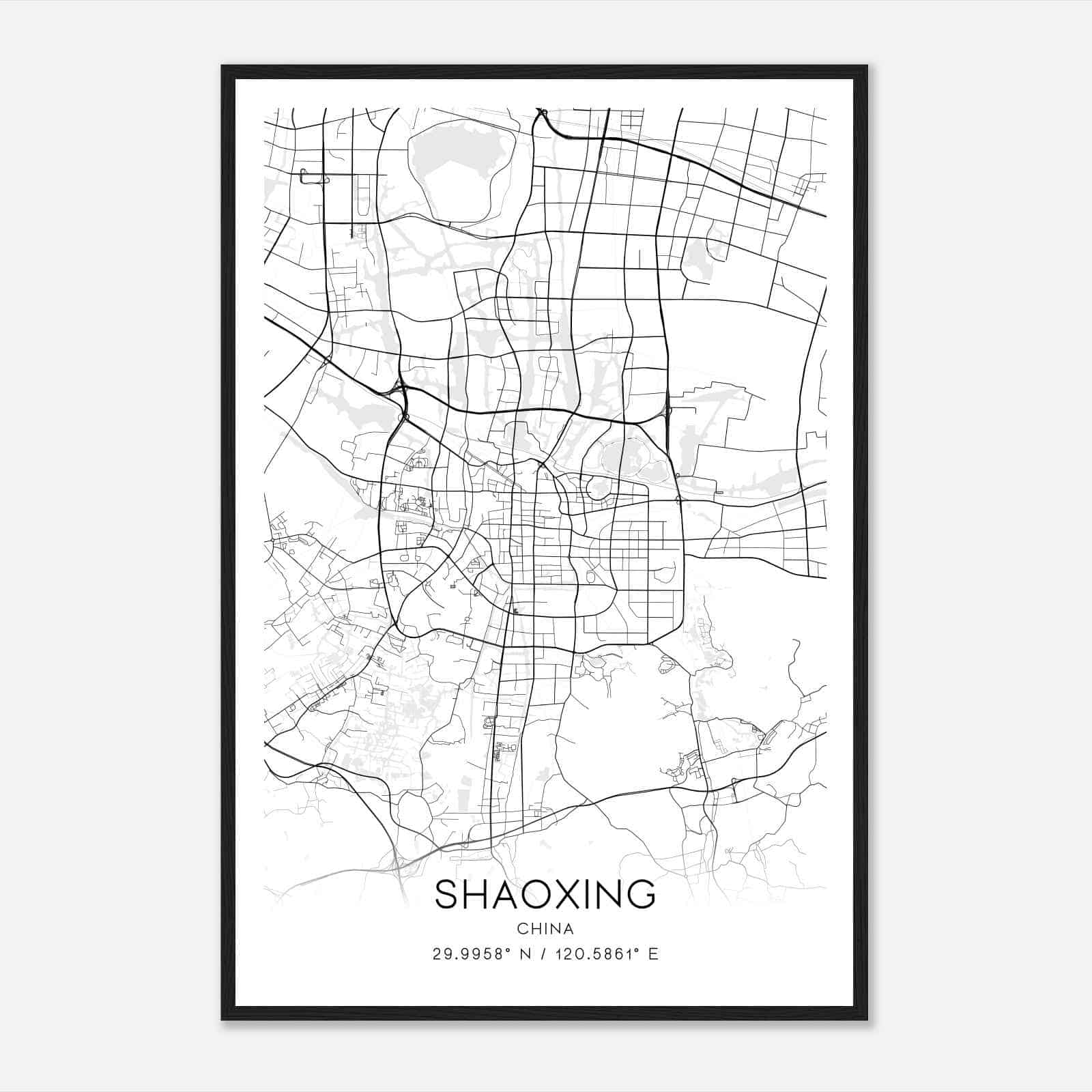 Shaoxing China Map Poster, Shaoxing City Road Wall Art Print